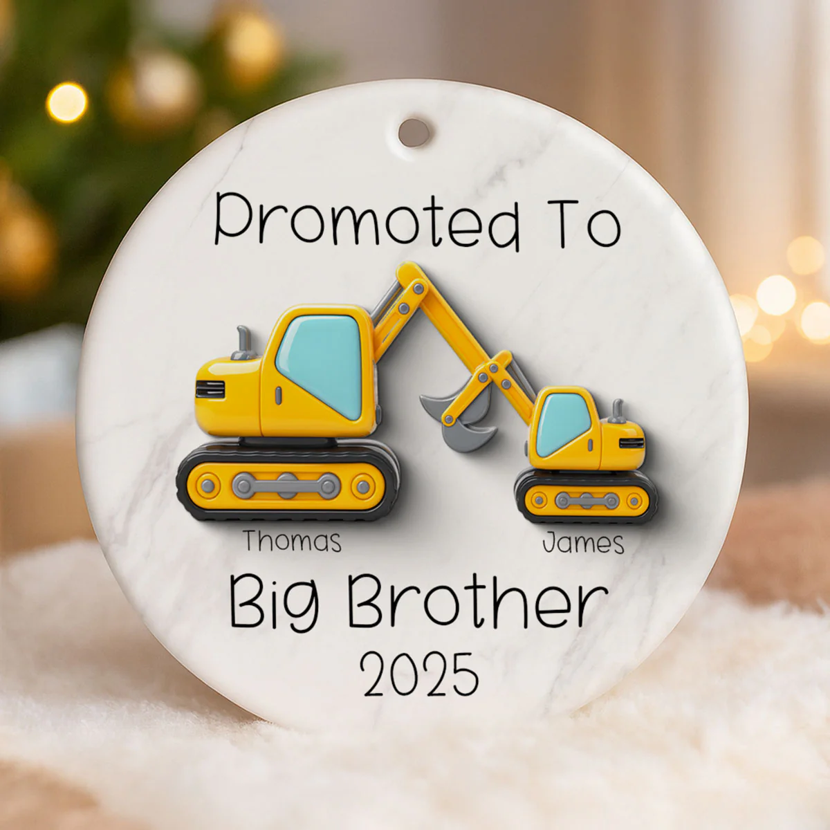 Promoted To Big Brother Big Sister 3D Effect Excavator - Personalized Ceramic Ornament - Proud New Big Siblings Gift - Image 5