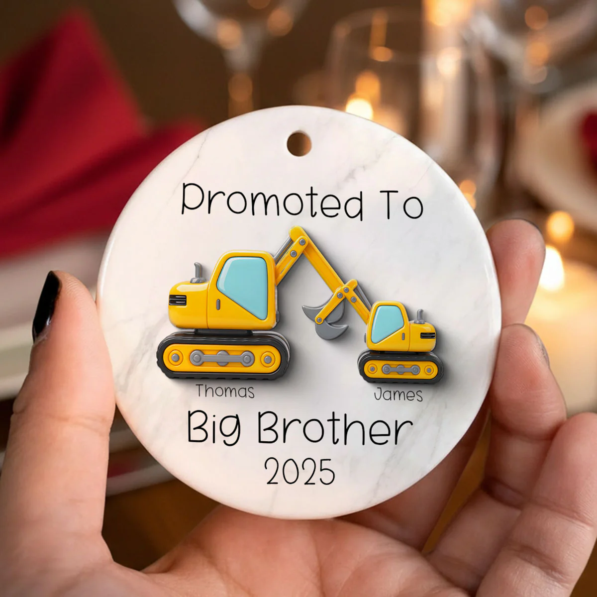 Promoted To Big Brother Big Sister 3D Effect Excavator - Personalized Ceramic Ornament - Proud New Big Siblings Gift - Image 6