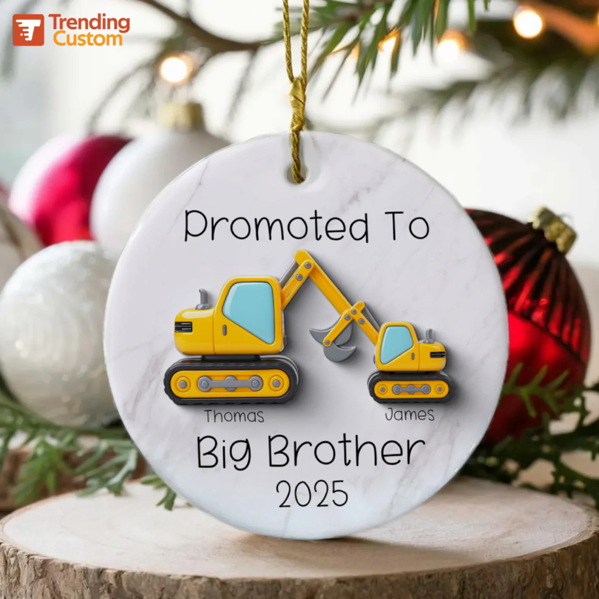 Promoted To Big Brother Big Sister 3D Effect Excavator - Personalized Ceramic Ornament - Proud New Big Siblings Gift - Image 7