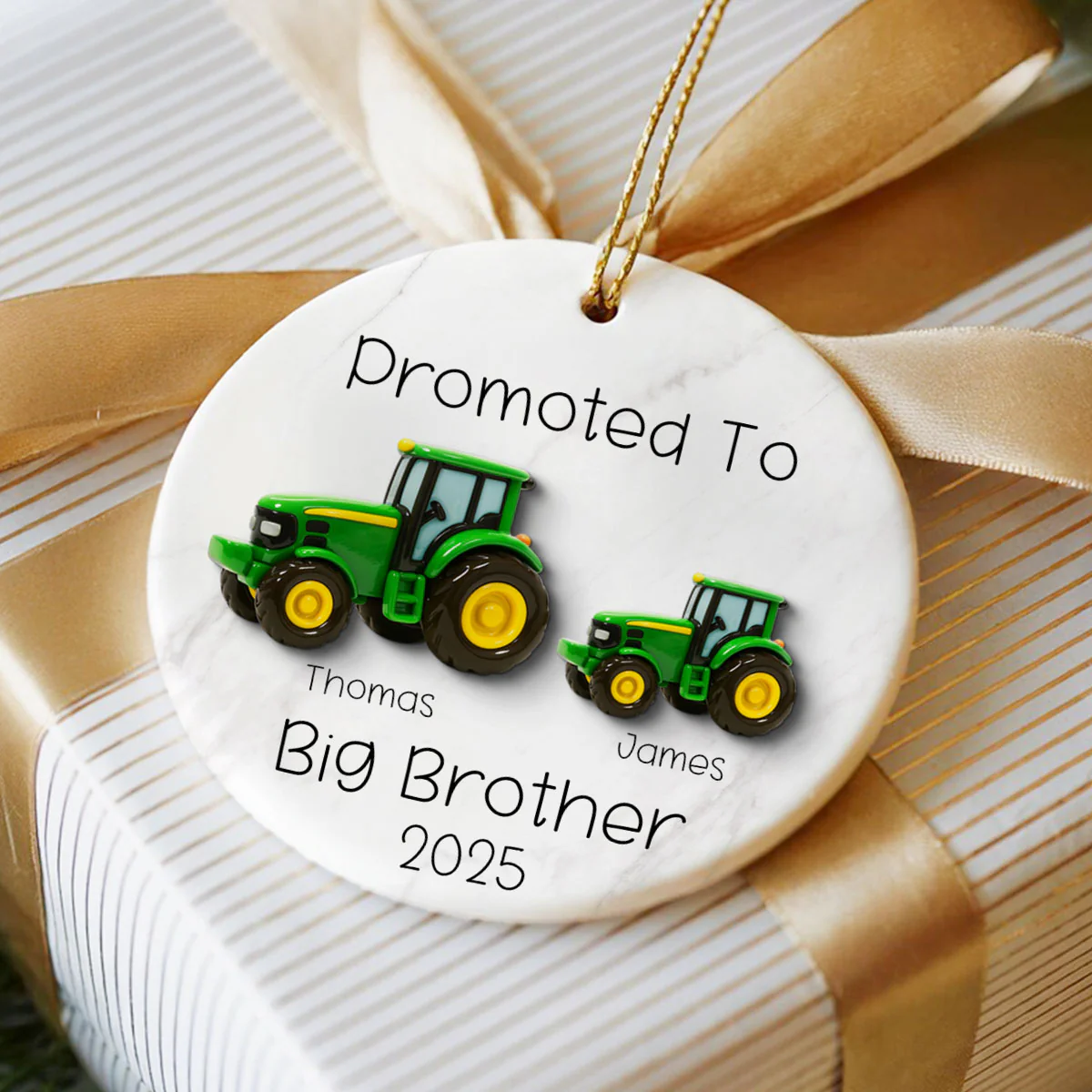 Promoted To Big Brother Big Sister Tractors - Personalized Ceramic Ornament - Proud New Big Siblings Gift - Image 2