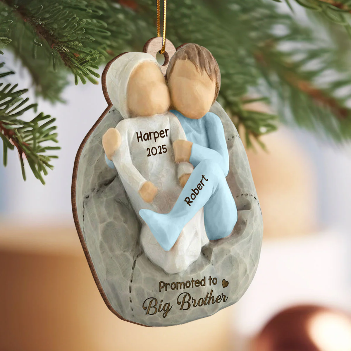 Promoted To Big Sister Big Brother - Personalized Wooden Ornament - New Big Brother, New Big Sister Gift - Image 2