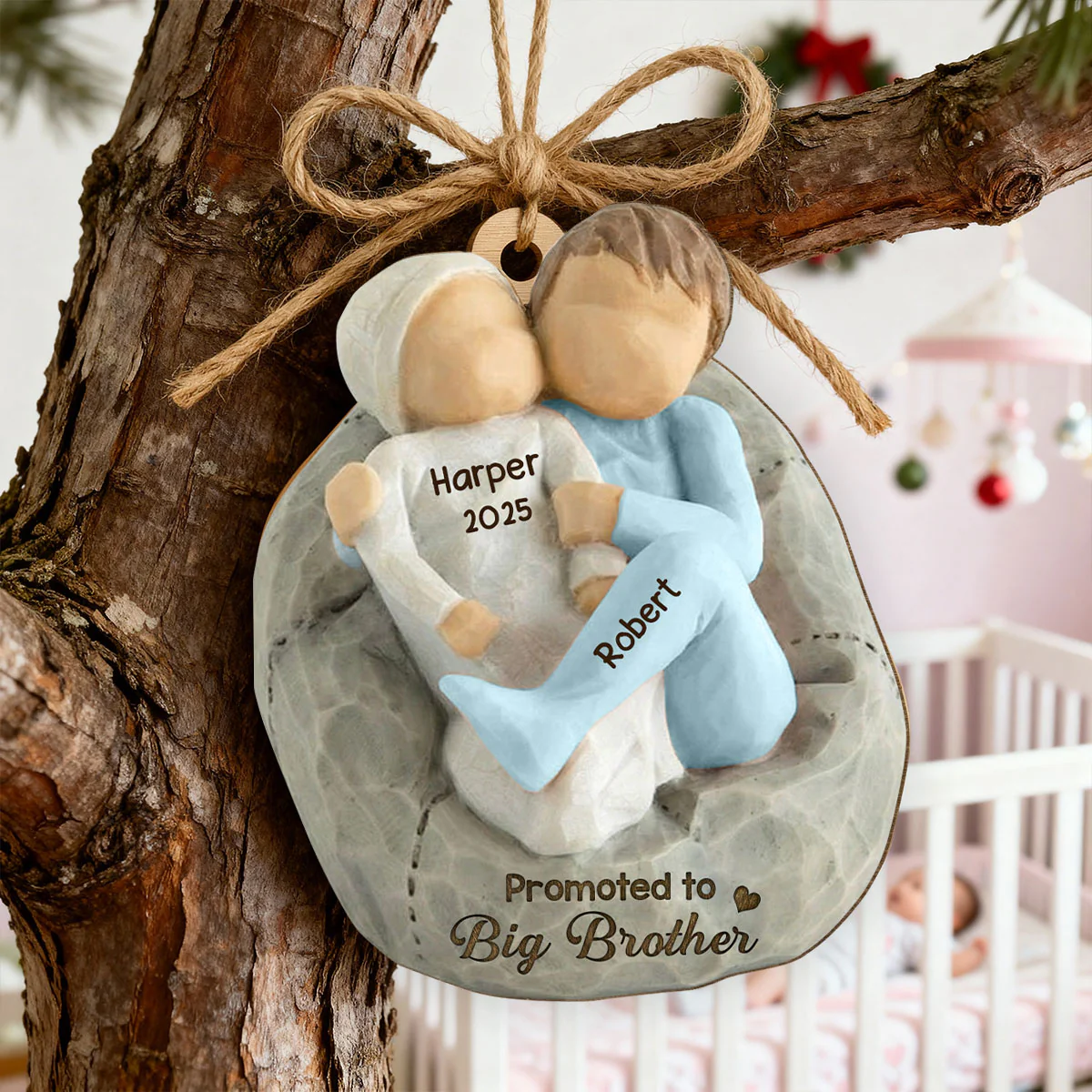 Promoted To Big Sister Big Brother - Personalized Wooden Ornament - New Big Brother, New Big Sister Gift - Image 3