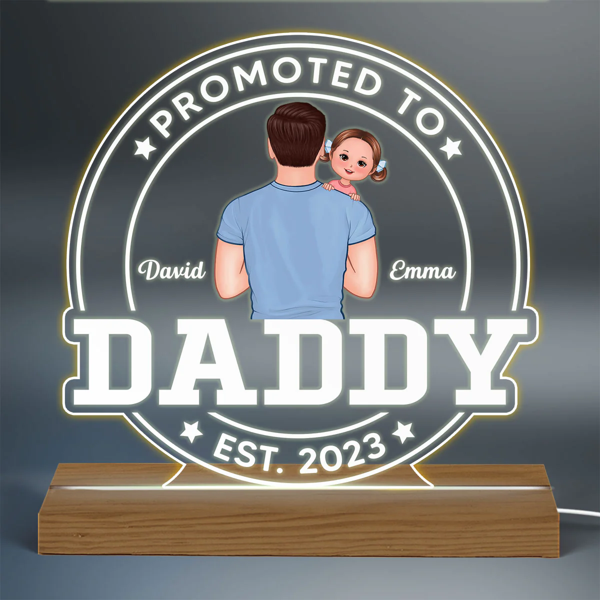 Promoted To Daddy 2023 Personalized Custom Shape Warm LED Night Light - Image 3