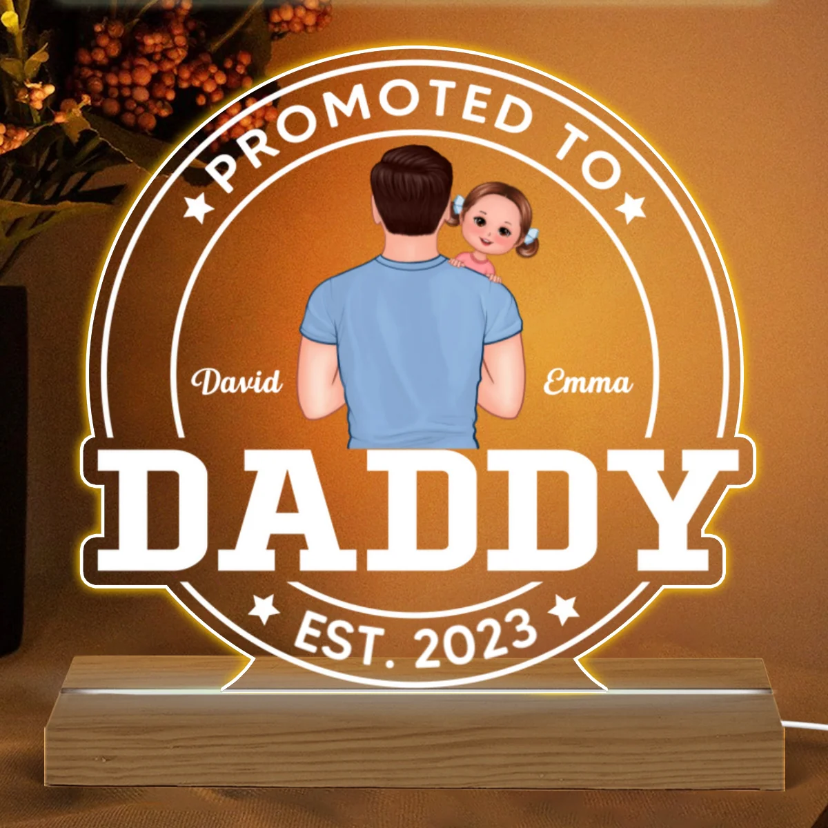 Promoted To Daddy 2023 Personalized Custom Shape Warm LED Night Light - Image 4