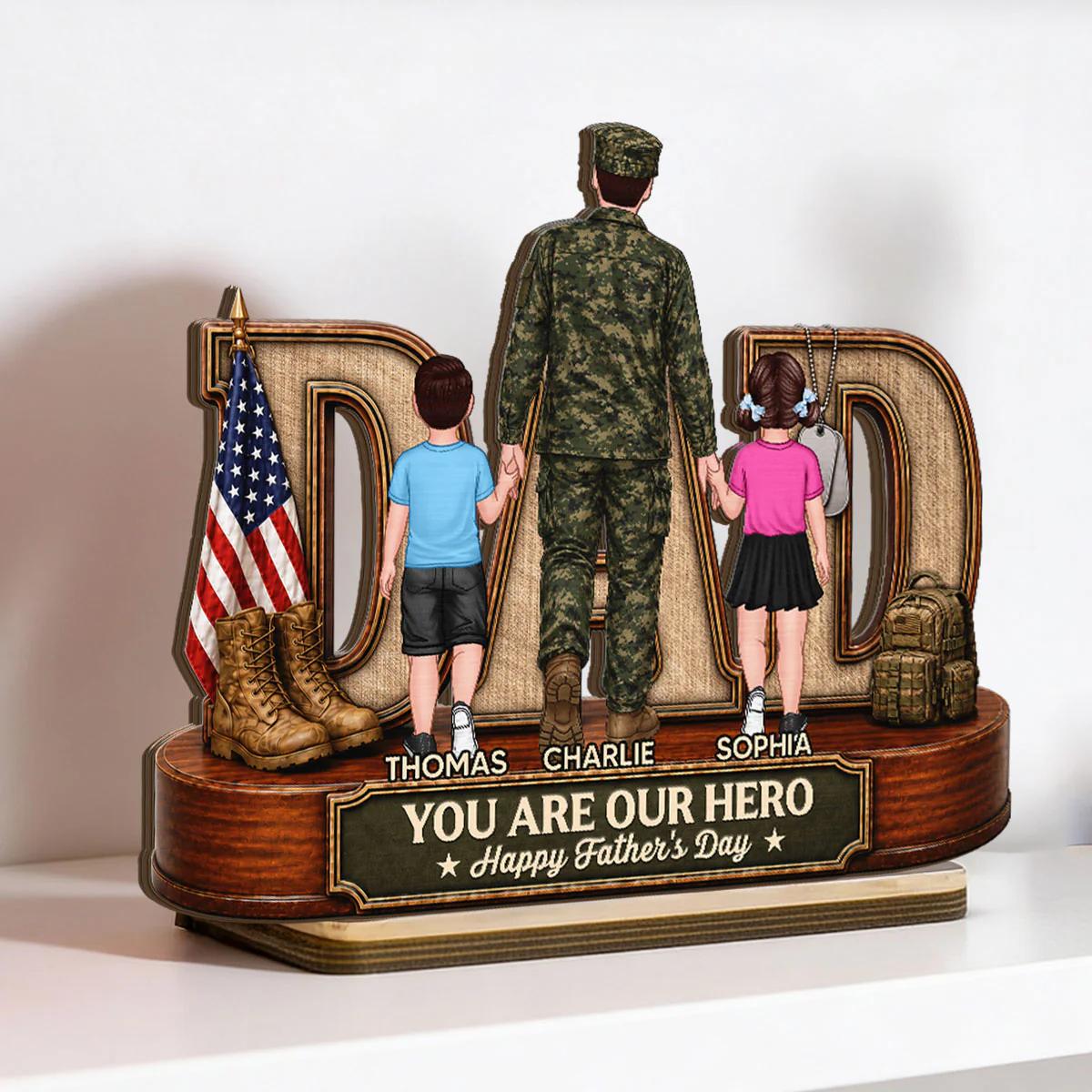 Proud American Army Dad You Are Our Hero - Personalized 2-Layered Wooden Plaque - Gift For Dad, Husband - Image 2