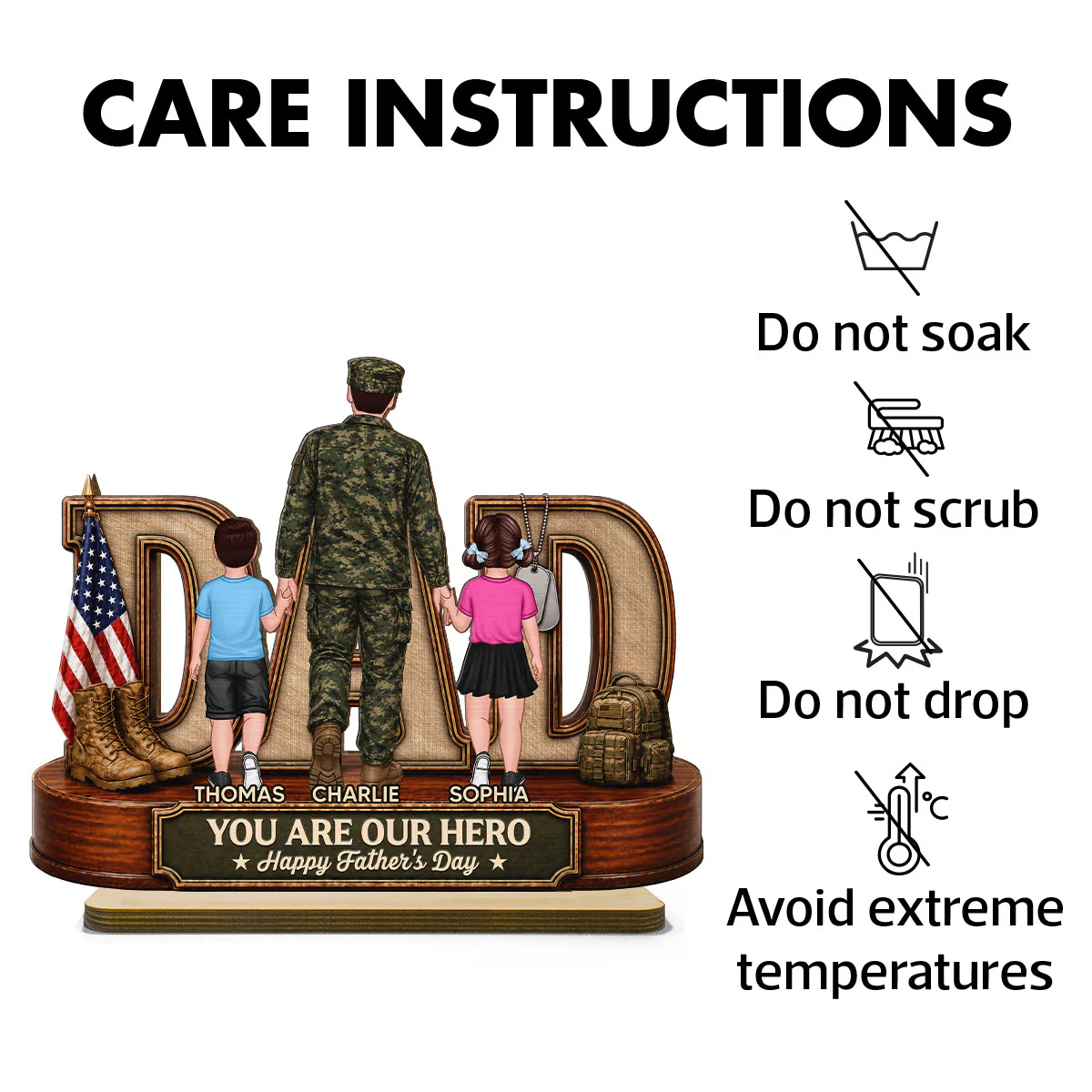 Proud American Army Dad You Are Our Hero - Personalized 2-Layered Wooden Plaque - Gift For Dad, Husband - Image 6
