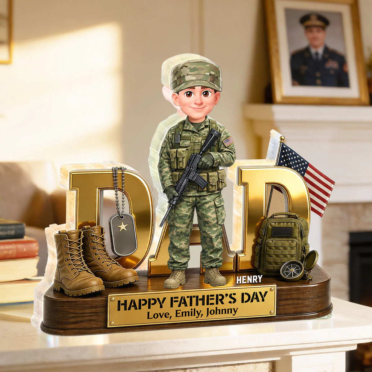 Proud American Military Armed Force Hero Dad 2D Flat - Personalized Acrylic Block Plaque -  Unique Trending  Gift For Dad, Husband - Image 14