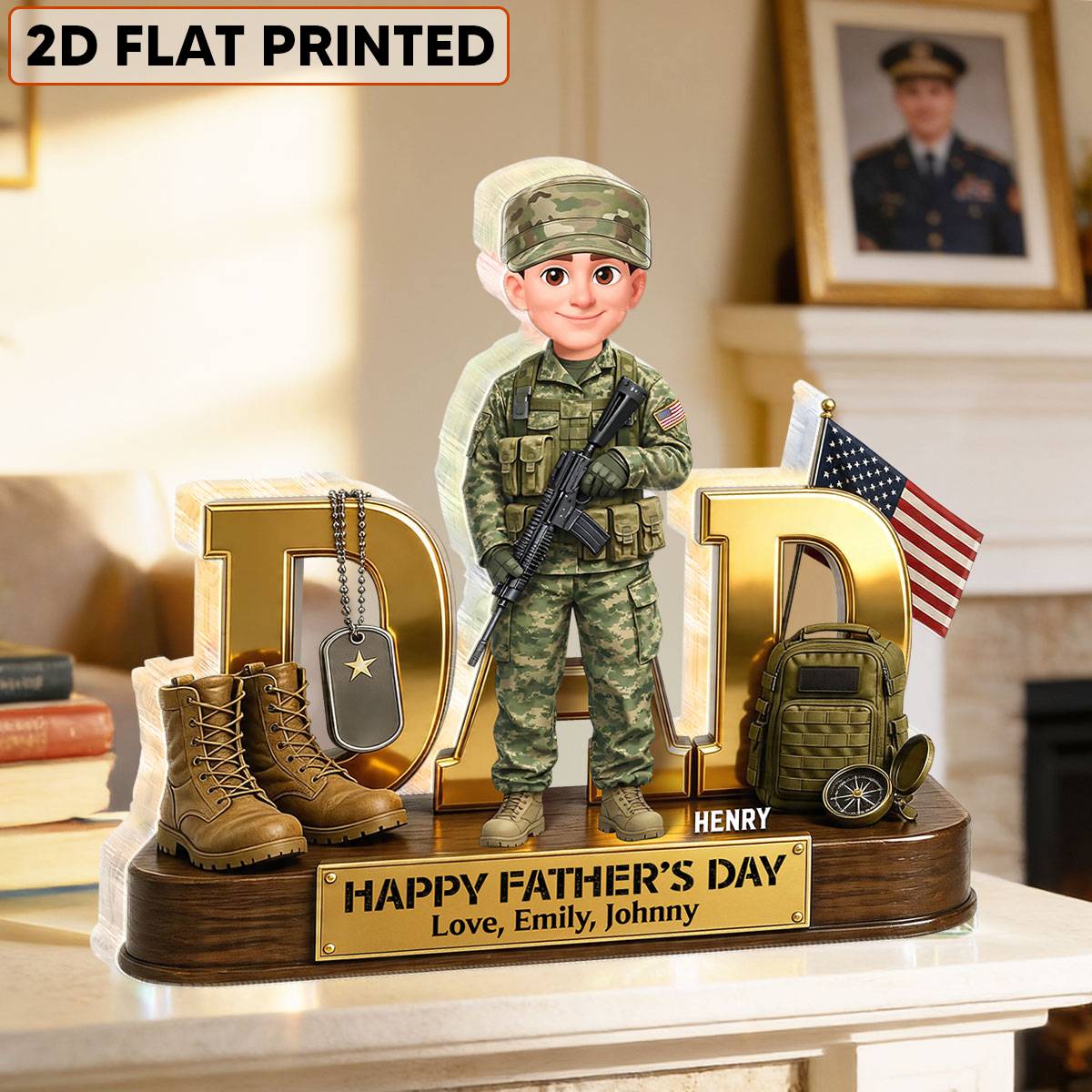 Proud American Military Armed Force Hero Dad 2D Flat - Personalized Acrylic Block Plaque -  Unique Trending  Gift For Dad, Husband - Image 2