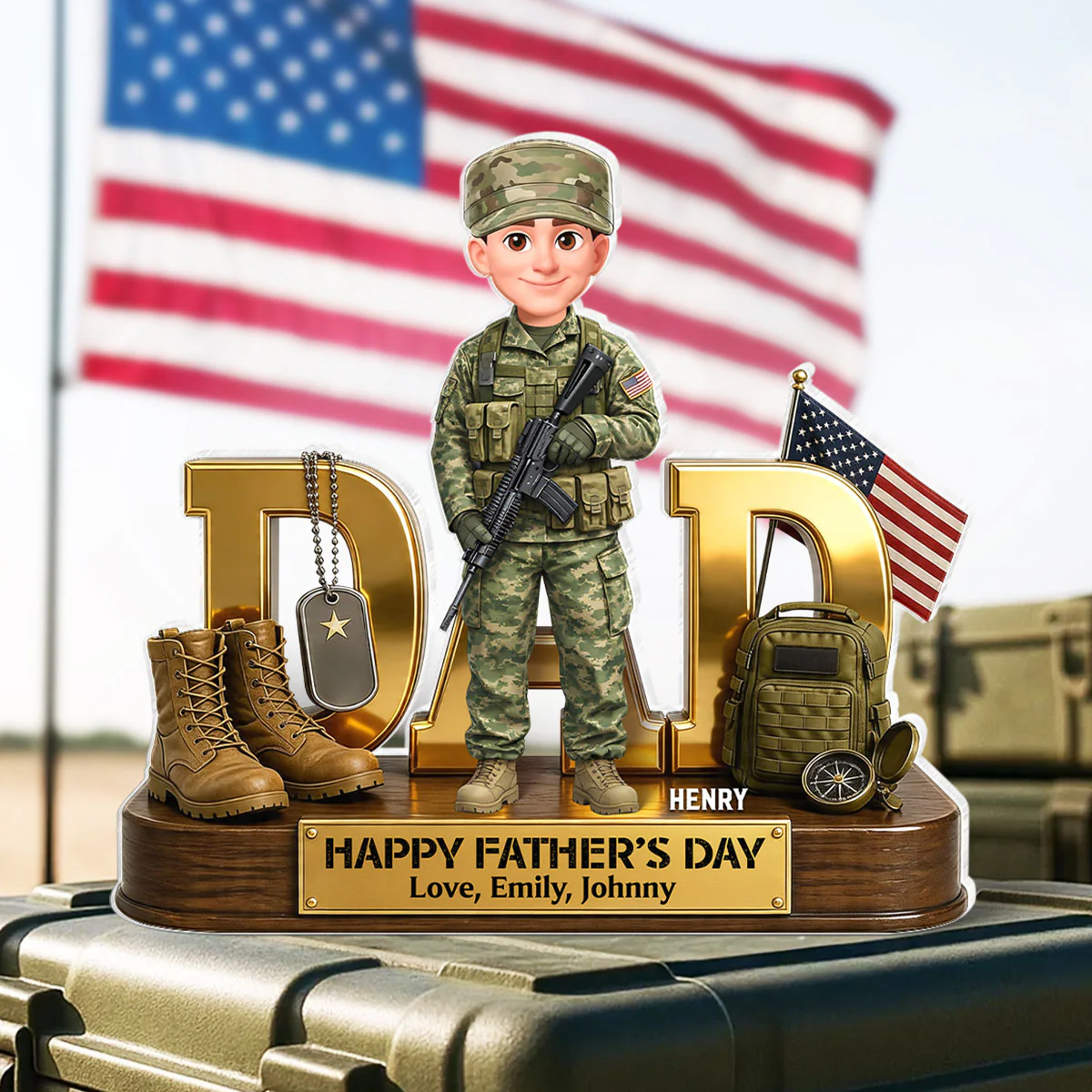 Proud American Military Armed Force Hero Dad 2D Flat - Personalized Acrylic Block Plaque -  Unique Trending  Gift For Dad, Husband - Image 3