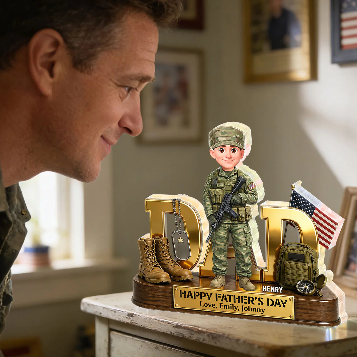 Proud American Military Armed Force Hero Dad 2D Flat - Personalized Acrylic Block Plaque -  Unique Trending  Gift For Dad, Husband - Image 5