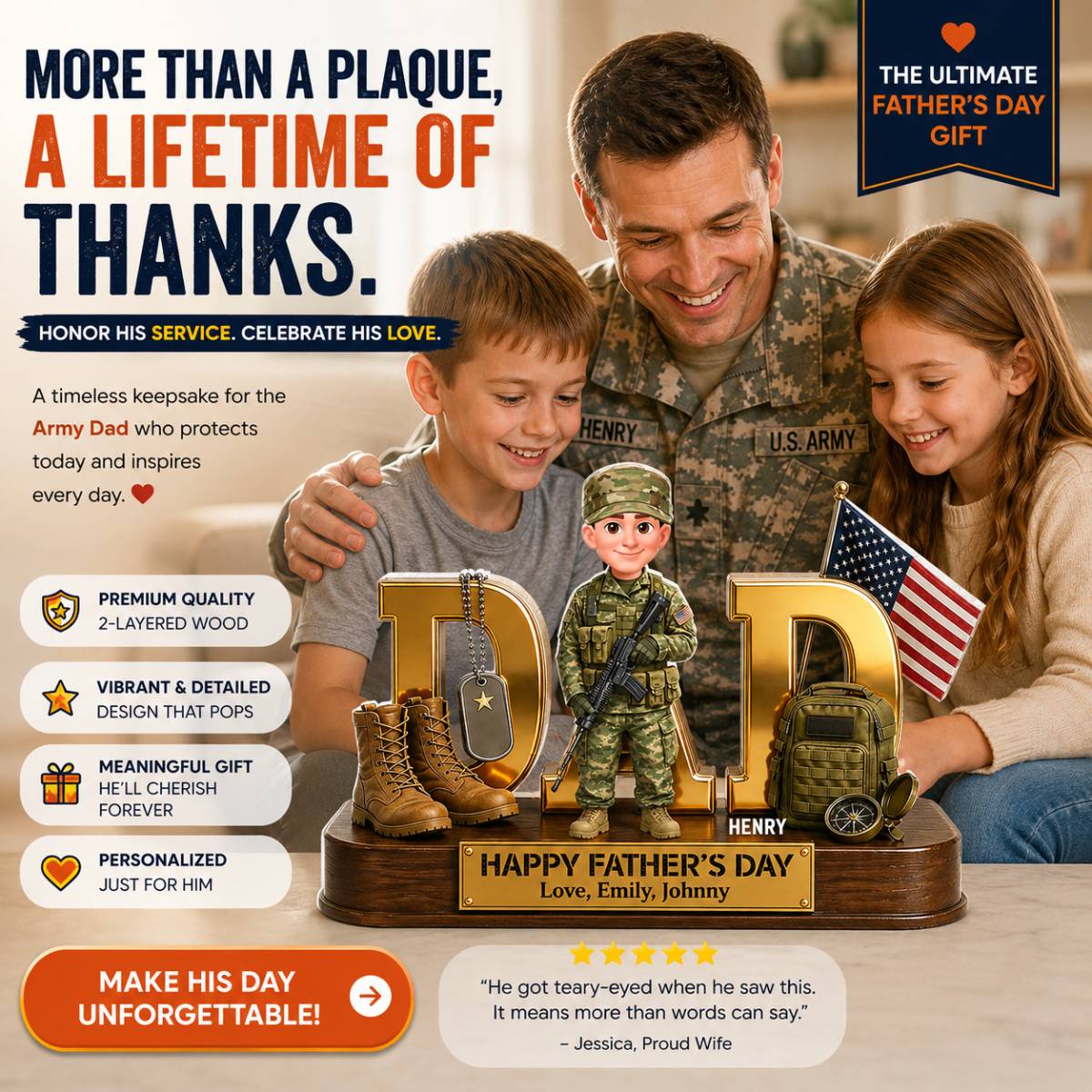 Proud American Military Armed Force Hero Dad 2D Flat - Personalized Acrylic Block Plaque -  Unique Trending  Gift For Dad, Husband - Image 7