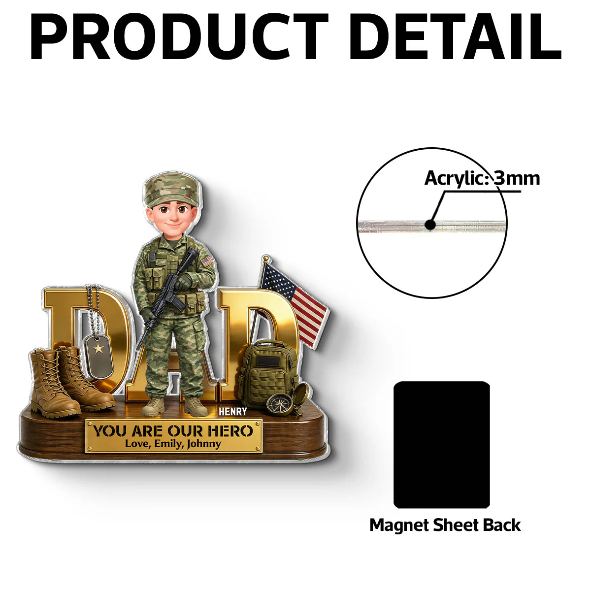 Proud American Army Millitary Dad - Personalized Acrylic Fridge Magnet - Father's Day Gift For Dad - Image 7