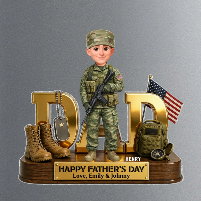 Proud American Army Millitary Dad - Personalized Acrylic Fridge Magnet - Father's Day Gift For Dad - Image 8