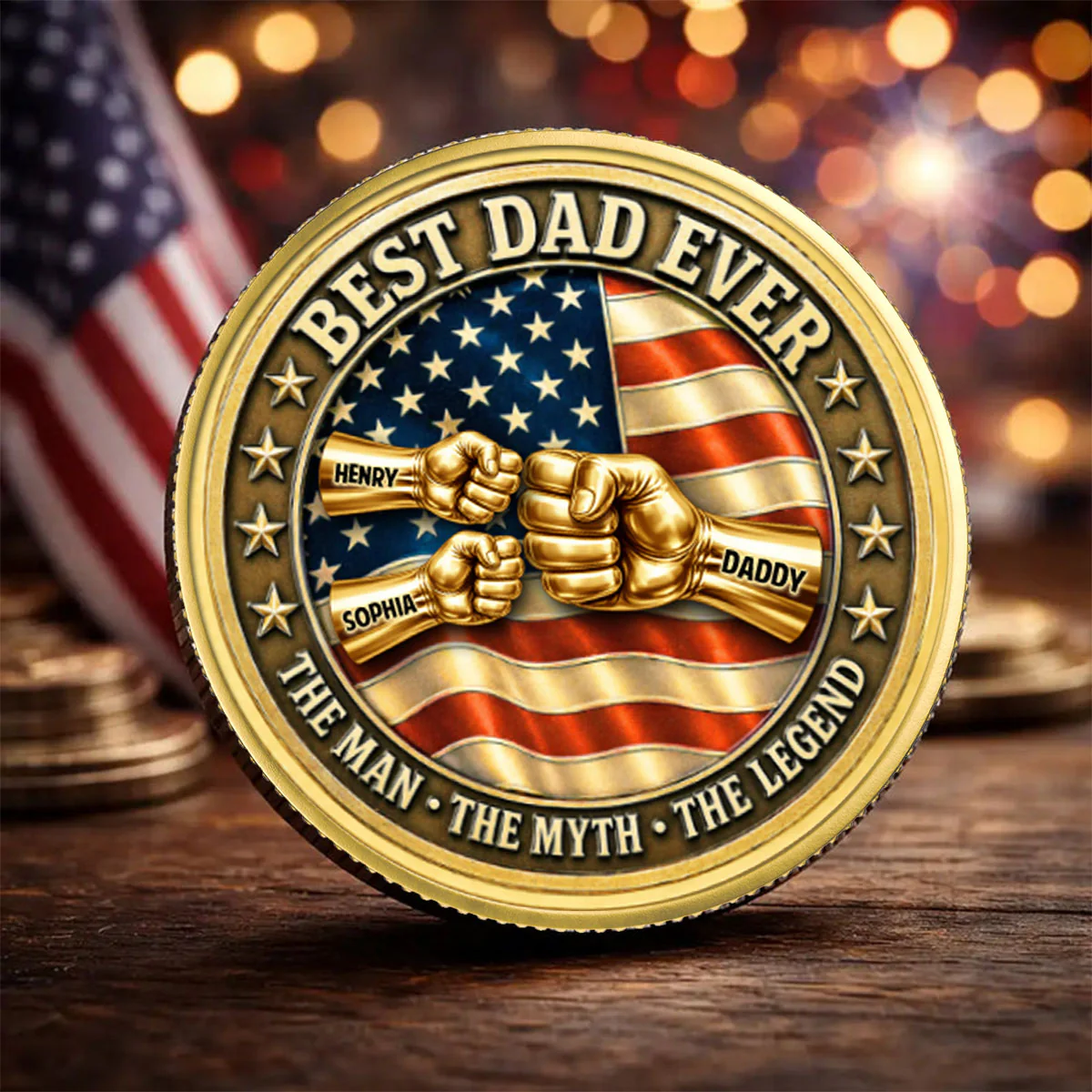 Proud American Best Dad Grandpa Ever Fist Bump - Personalized Commemorative Keepsake Coin - Father's Day Gift For Dad - Image 3