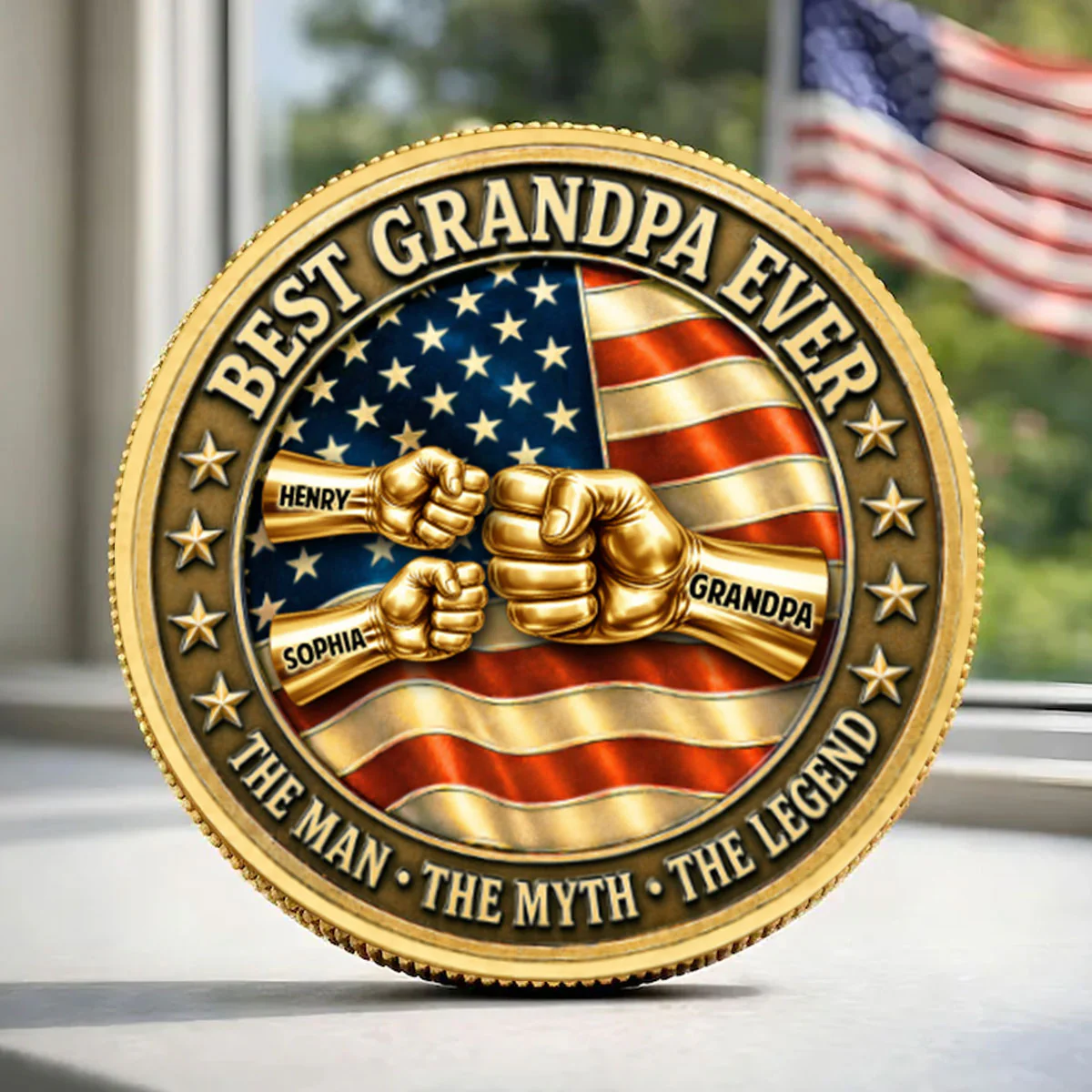 Proud American Best Dad Grandpa Ever Fist Bump - Personalized Commemorative Keepsake Coin - Father's Day Gift For Dad - Image 4