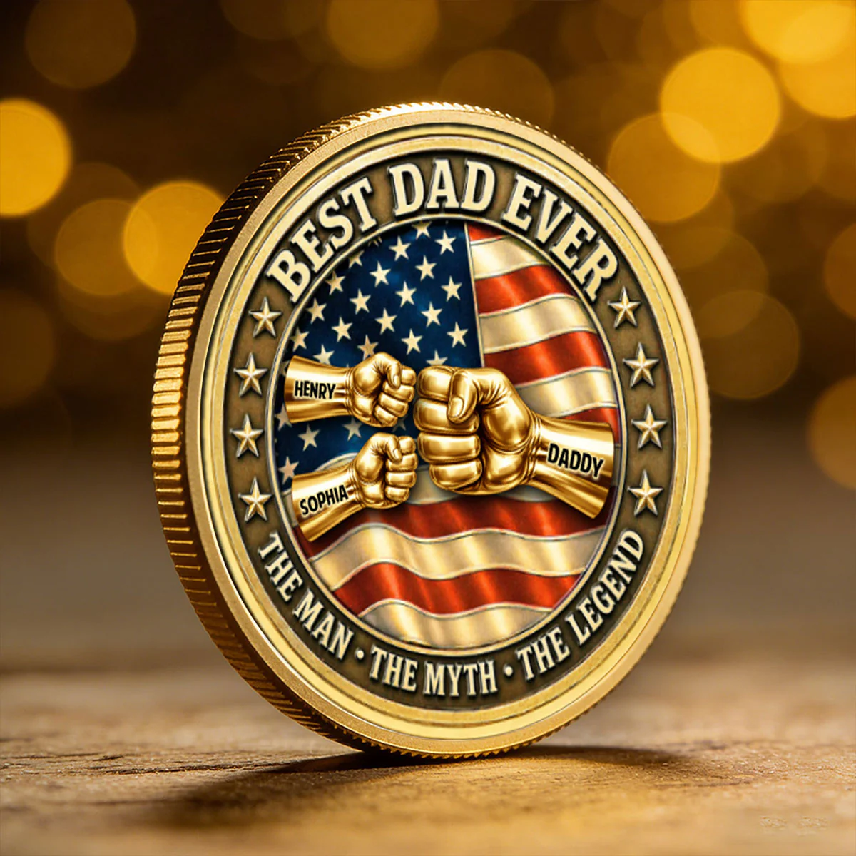 Proud American Best Dad Grandpa Ever Fist Bump - Personalized Commemorative Keepsake Coin - Father's Day Gift For Dad - Image 5