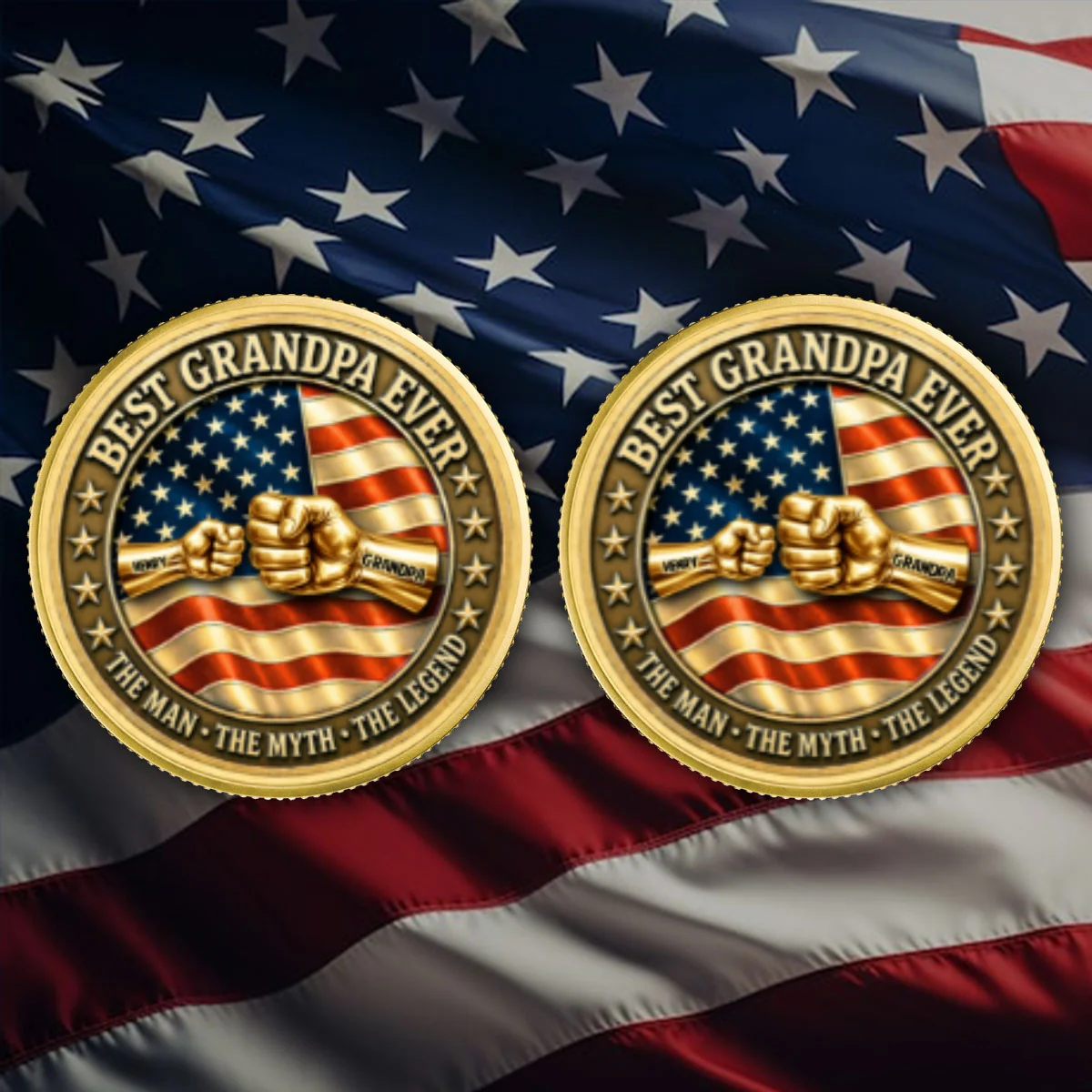 Proud American Best Dad Grandpa Ever Fist Bump - Personalized Commemorative Keepsake Coin - Father's Day Gift For Dad - Image 9