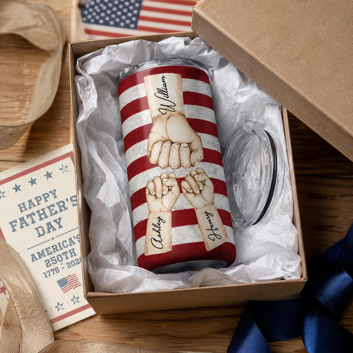 Proud American Dad Grandpa & Kids Fist Bumps - Personalized 4-in-1 Can Cooler - 4th Of July, American 250th Anniversary Gift For Patriotic Dad, Grandpa - Image 2