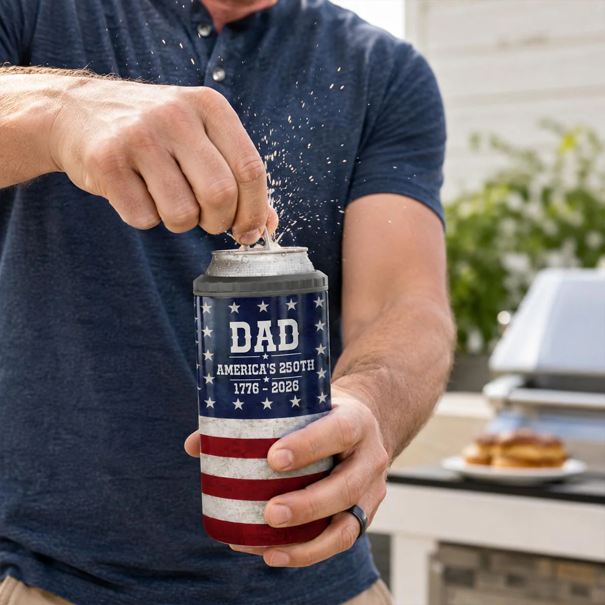 Proud American Dad Grandpa & Kids Fist Bumps - Personalized 4-in-1 Can Cooler - 4th Of July, American 250th Anniversary Gift For Patriotic Dad, Grandpa - Image 4