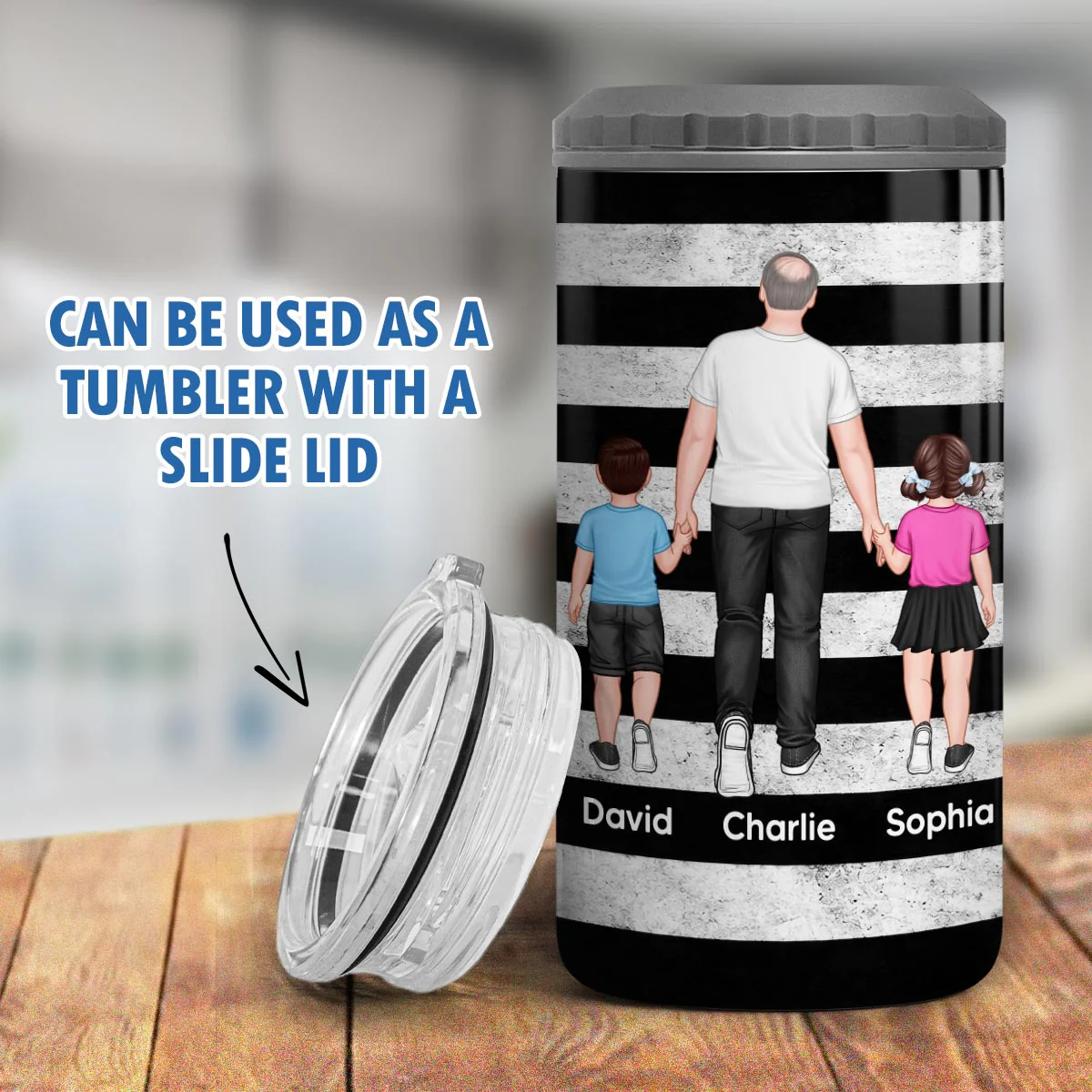 Proud American Dad Grandpa Walking With Kids - Personalized 4-in-1 Can Cooler - 4th Of July, American 250th Anniversary Gift For Patriotic Dad, Grandpa - Image 8