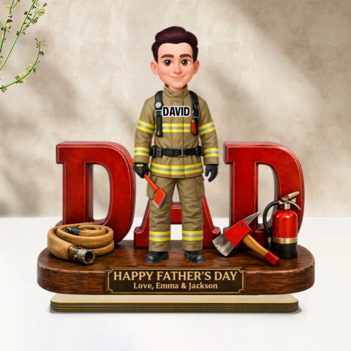 Proud American Firefighter Dad - Personalized 2-Layered Wooden Plaque - Gift For Dad - Image 13