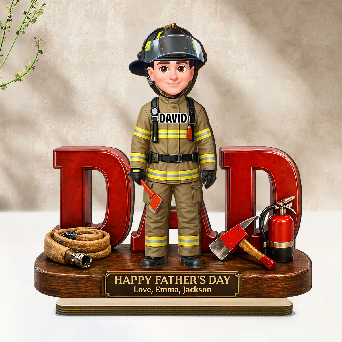 Proud American Firefighter Dad - Personalized 2-Layered Wooden Plaque - Gift For Dad - Image 2