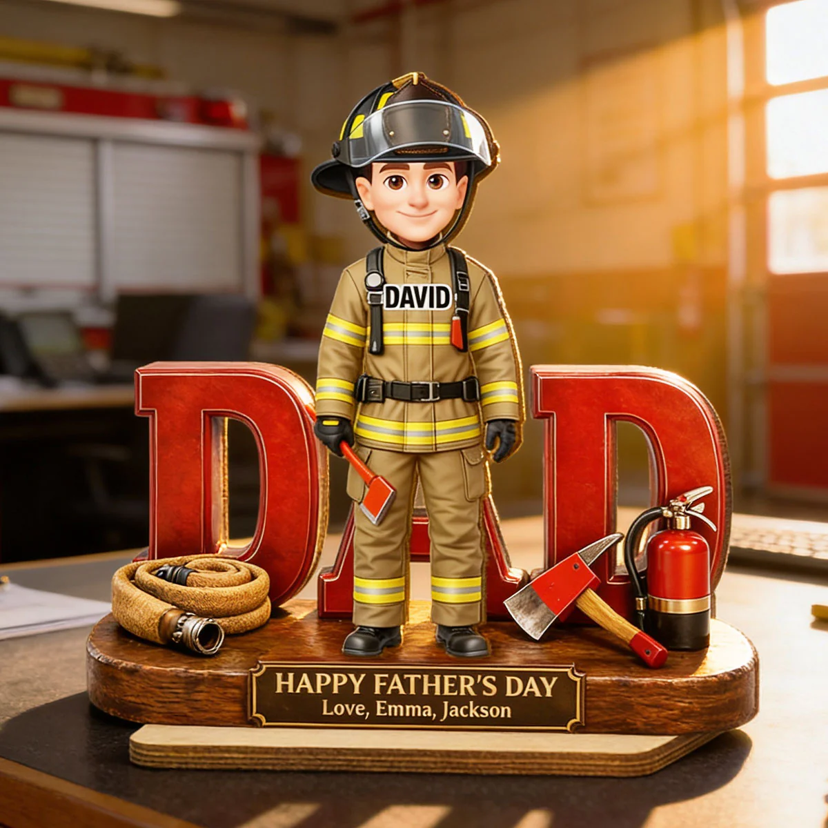 Proud American Firefighter Dad - Personalized 2-Layered Wooden Plaque - Gift For Dad - Image 7