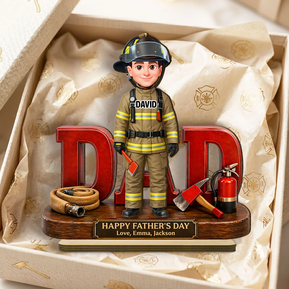 Proud American Firefighter Dad - Personalized 2-Layered Wooden Plaque - Gift For Dad - Image 9