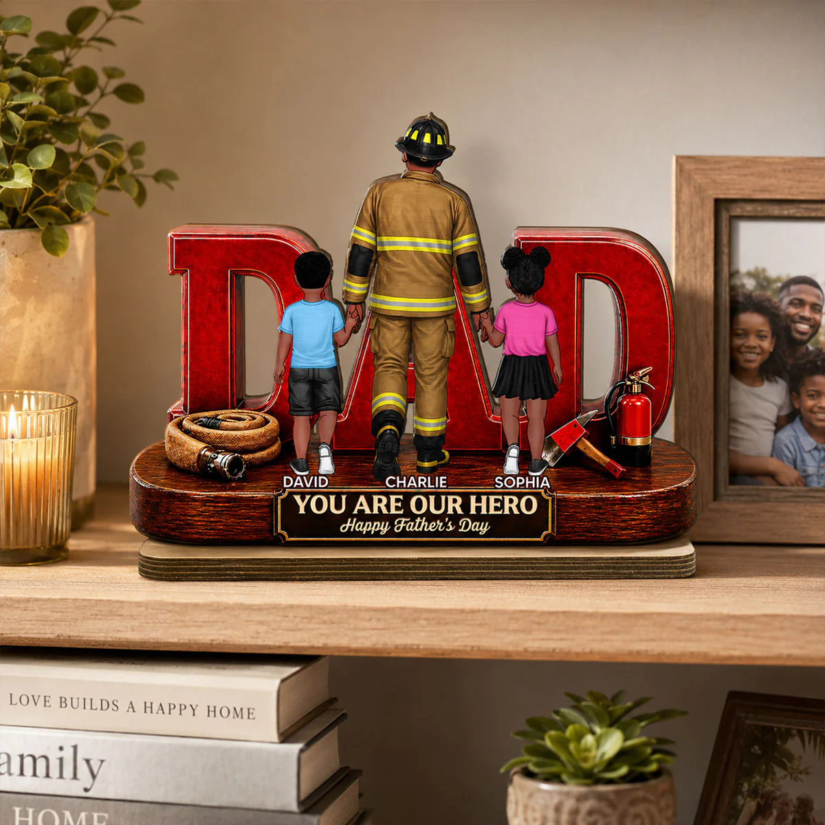 Proud Firefighter Dad You Are Our Hero - Personalized 2-Layered Wooden Plaque - Gift For Dad - Image 4