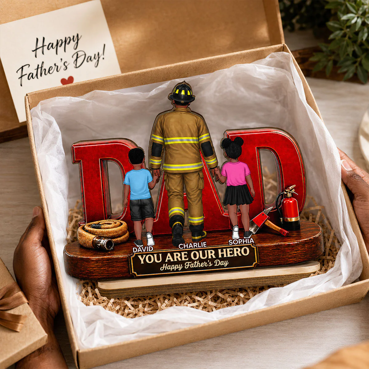Proud Firefighter Dad You Are Our Hero - Personalized 2-Layered Wooden Plaque - Gift For Dad - Image 9