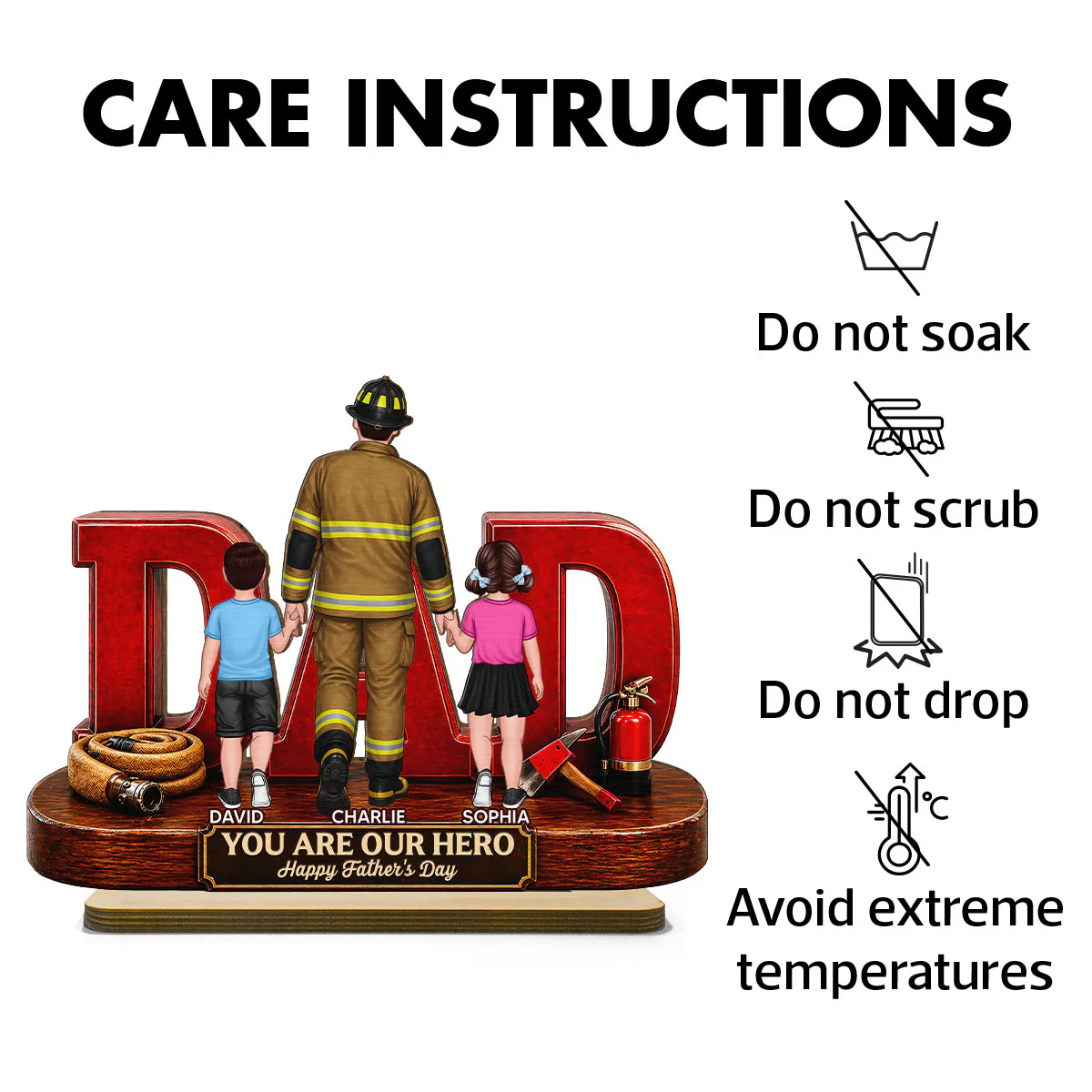 Proud Firefighter Dad You Are Our Hero - Personalized 2-Layered Wooden Plaque - Unique Birthday Gift For Dad - Image 9