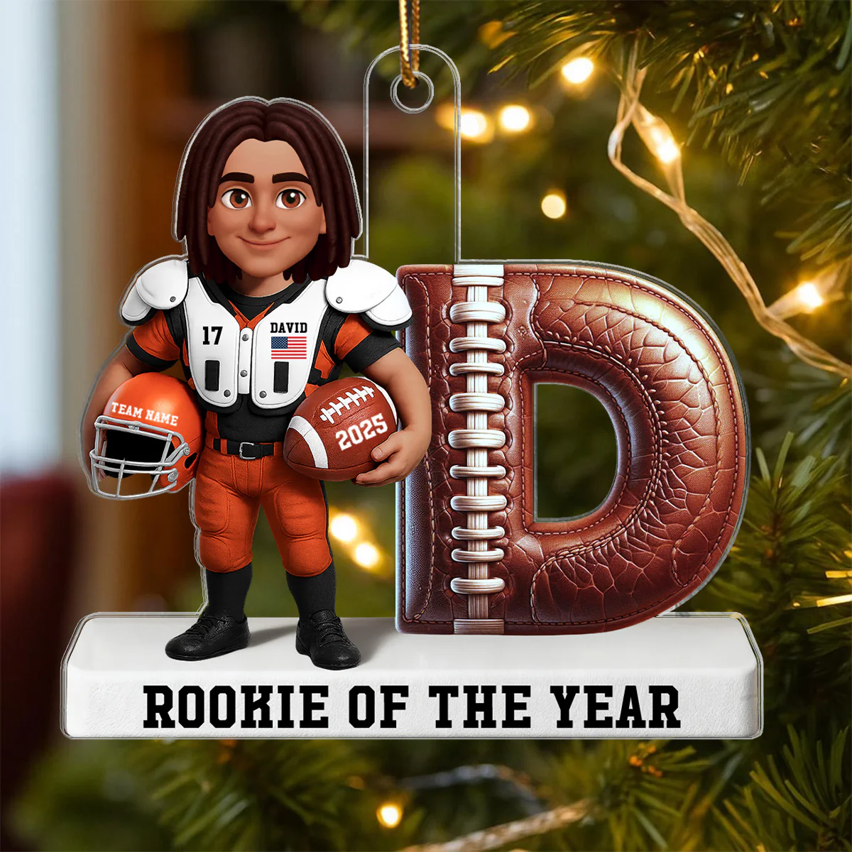 Proud American Football Player By Initial 3D Effect - Personalized Acrylic Ornament - Image 4