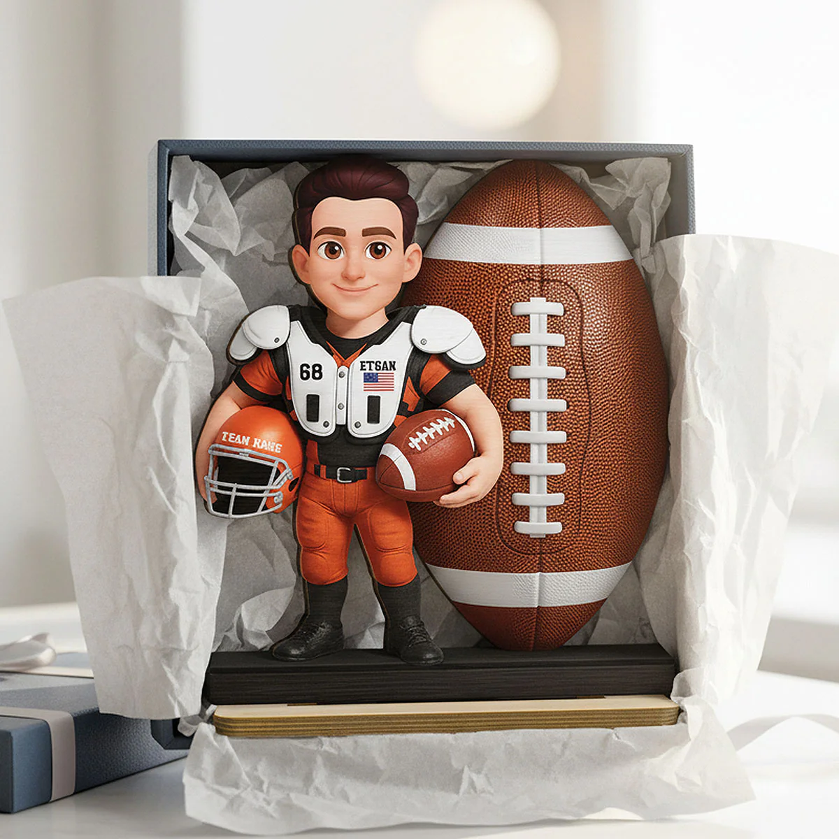 Proud American Football Player - Personalized 2-Layered Wooden Plaque - Gift For Football Players, Football Lovers - Image 2