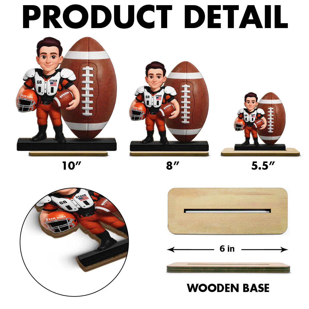 Proud American Football Player - Personalized 2-Layered Wooden Plaque - Gift For Football Players, Football Lovers - Image 6