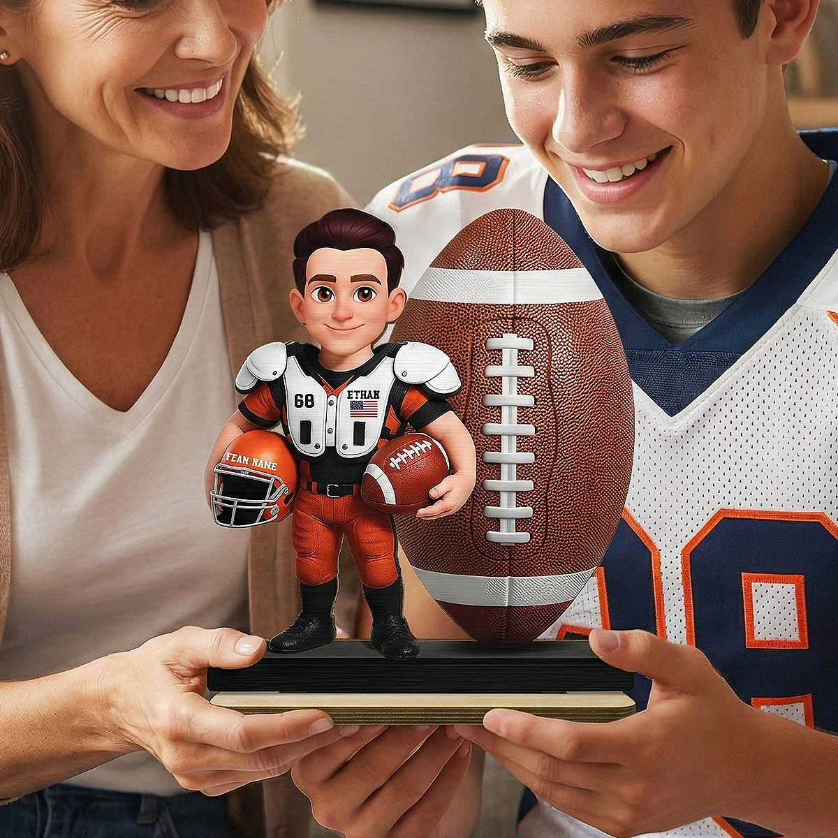 Proud American Football Player - Personalized 2-Layered Wooden Plaque - Gift For Football Players, Football Lovers - Image 8
