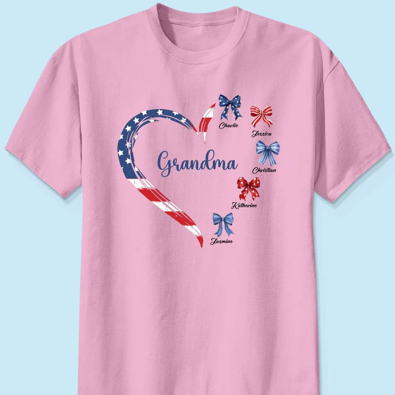 Proud American Grandma Mom Heart Bow Personalized Shirt - Image 9