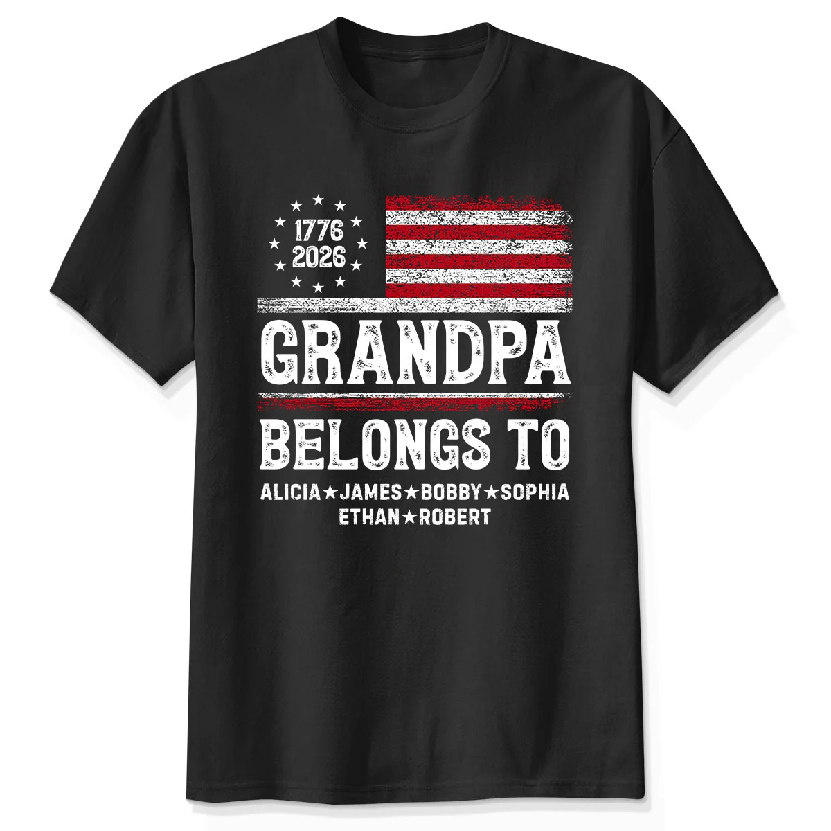 Proud American Grandpa Custom Kids Names Nation Flag American 250th Anniversary - Personalized Shirt - Father's Day Gift For Dad, Grandpa - Image 4