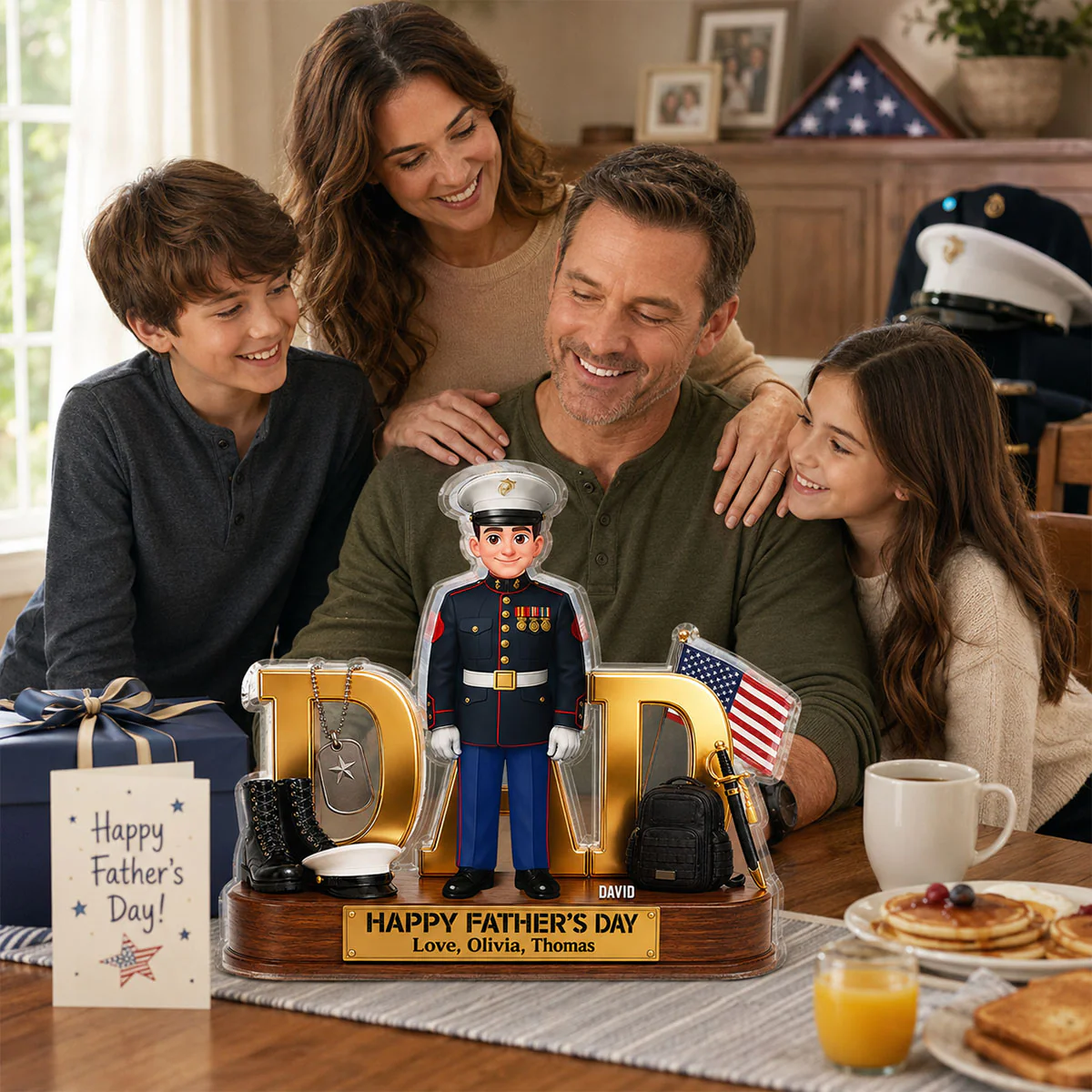 Proud American Marine Dad You Are Our Hero 2D Flat - Personalized Acrylic Block Plaque - Gift For Dad - Image 4
