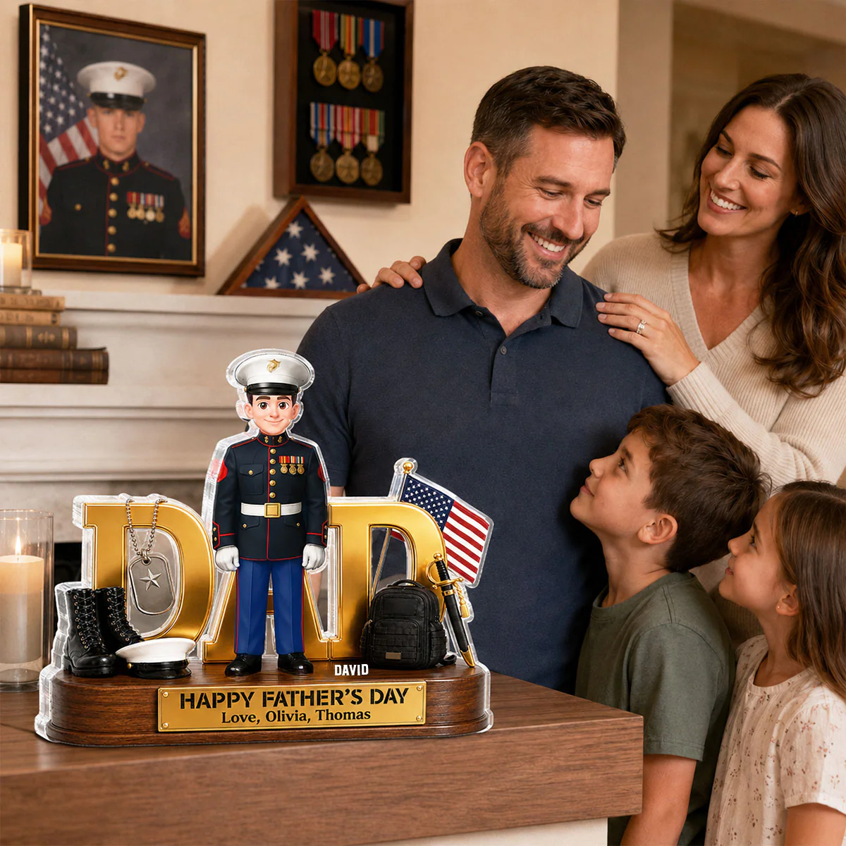 Proud American Marine Dad You Are Our Hero 2D Flat - Personalized Acrylic Block Plaque - Gift For Dad - Image 5