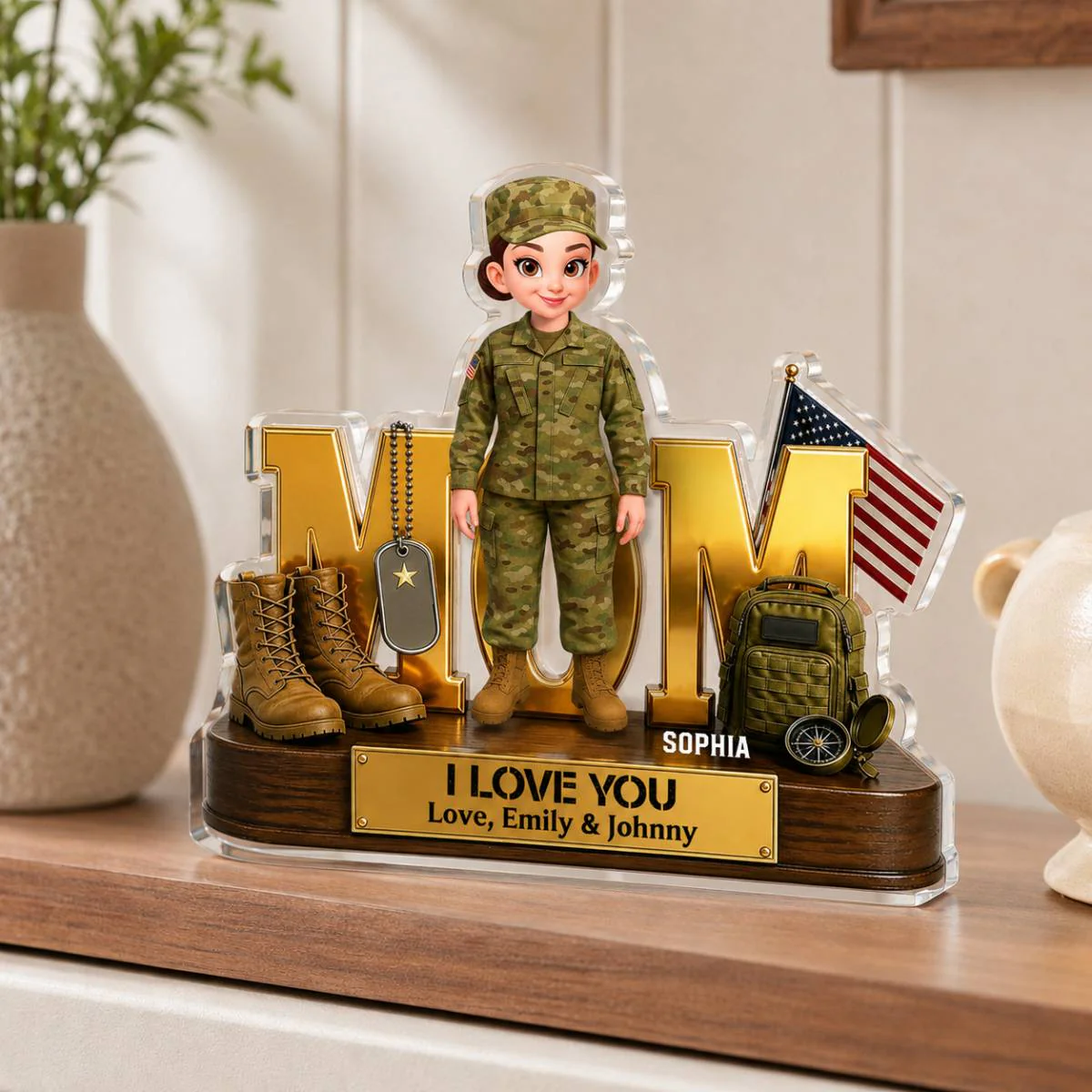 Proud American Military Armed Force Hero Dad 2D Flat - Personalized Acrylic Block Plaque -  Gift For Dad - Image 6