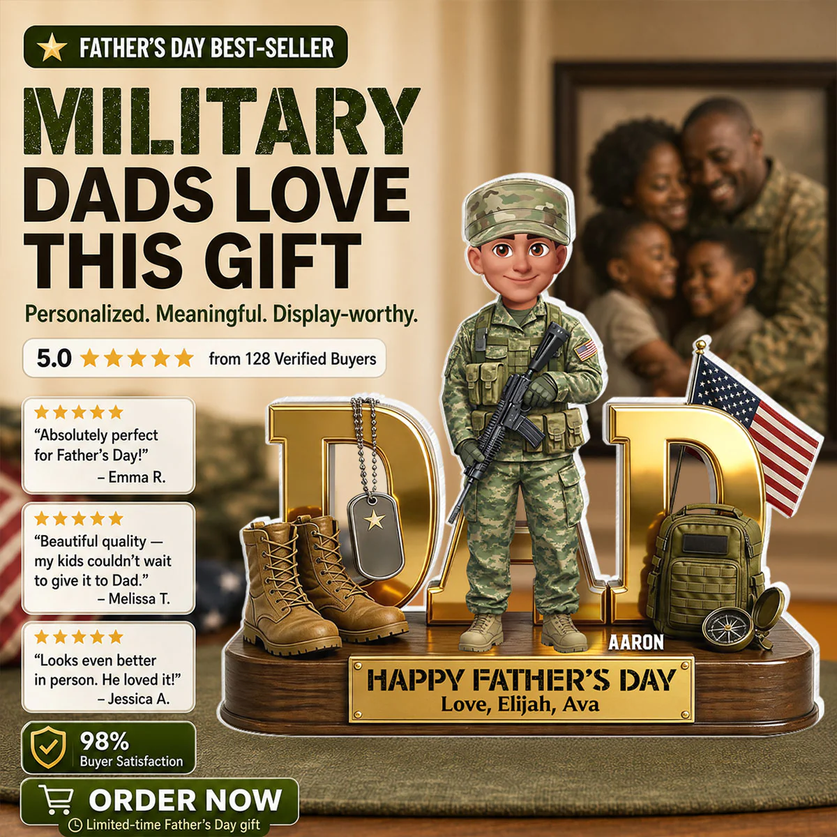 Proud American Military Armed Force Hero Dad 2D Flat - Personalized Acrylic Block Plaque -  Gift For Dad - Image 8