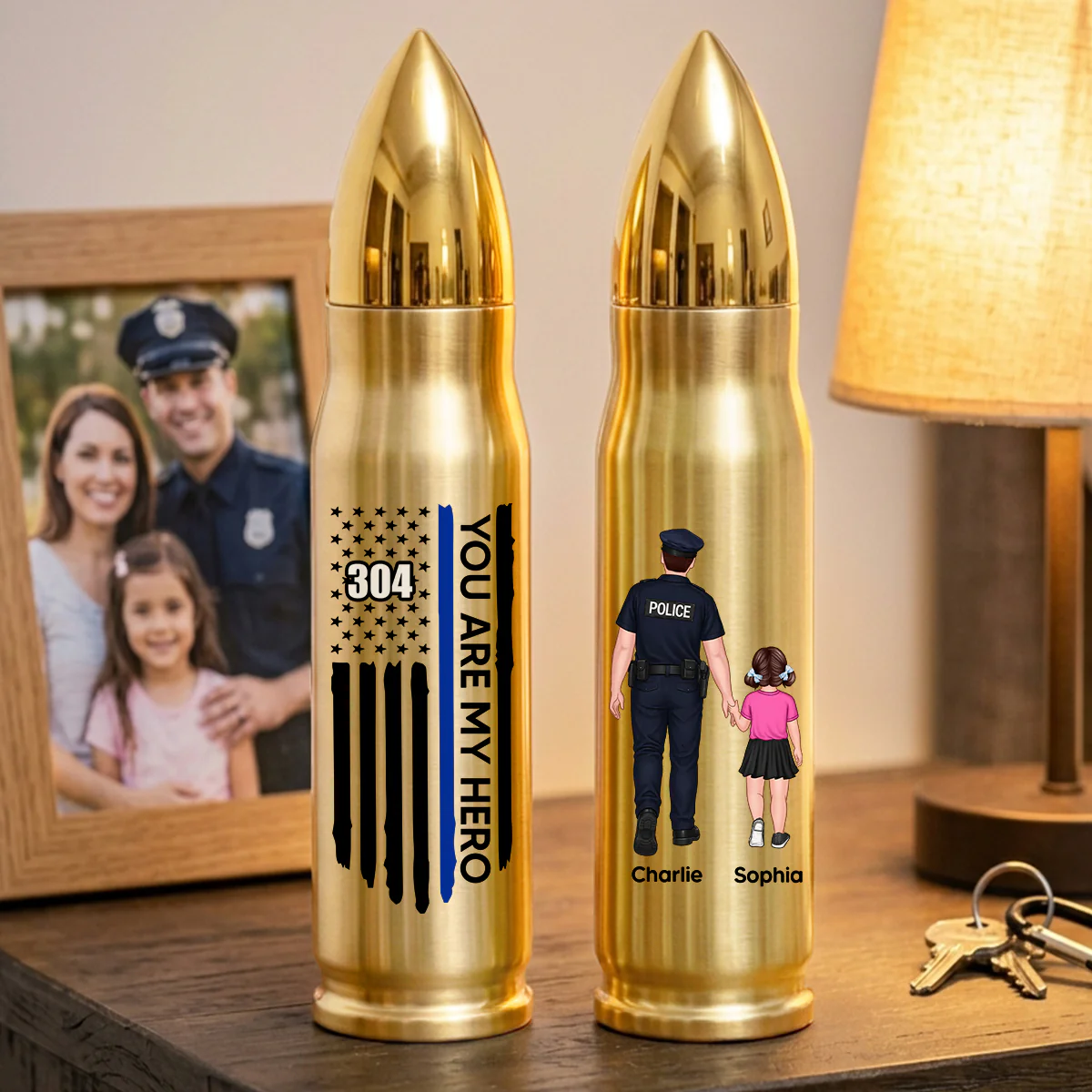 Proud American Police Dad You Are Our Hero Thin Blue Line - Personalized Bullet Tumbler - Father's Day Gift For Dad - Image 3