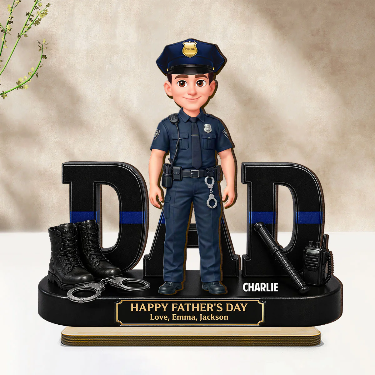 Proud American Police Officer Dad - Personalized 2-Layered Wooden Plaque - Gift For Dad - Image 2
