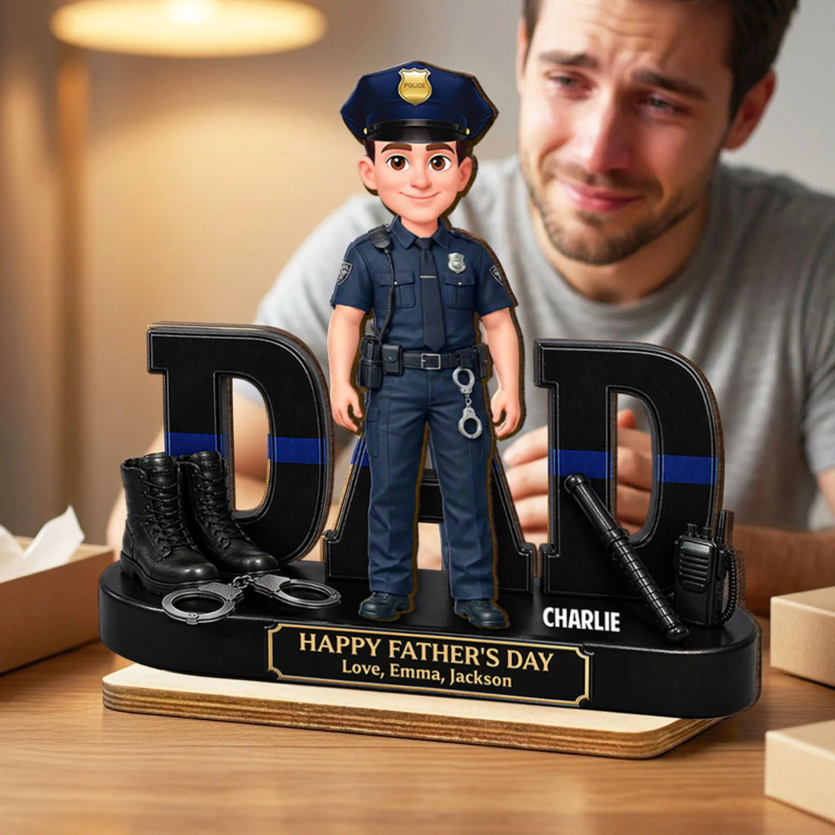 Proud American Police Officer Dad - Personalized 2-Layered Wooden Plaque - Gift For Dad - Image 5