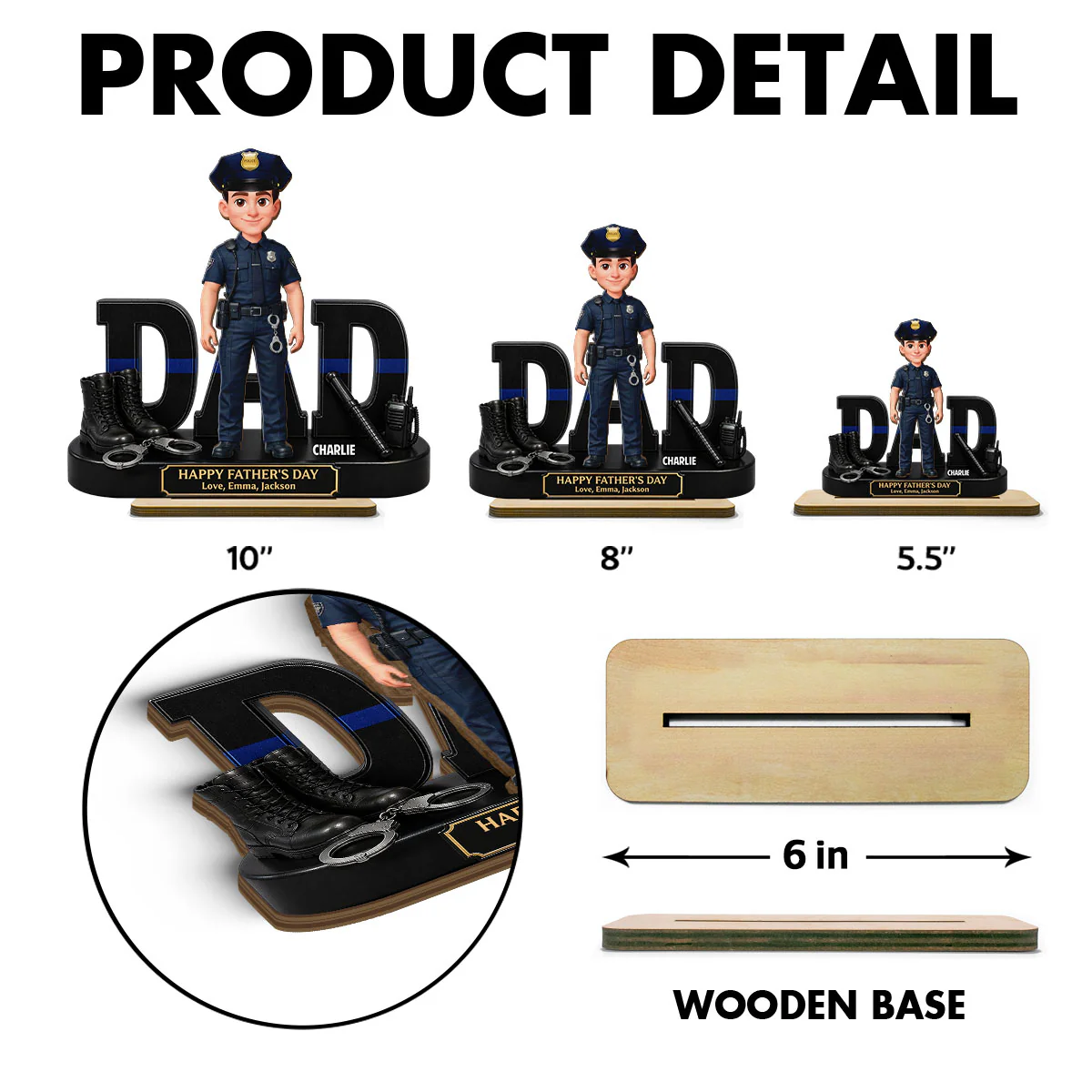 Proud American Police Officer Dad - Personalized 2-Layered Wooden Plaque - Gift For Dad - Image 7