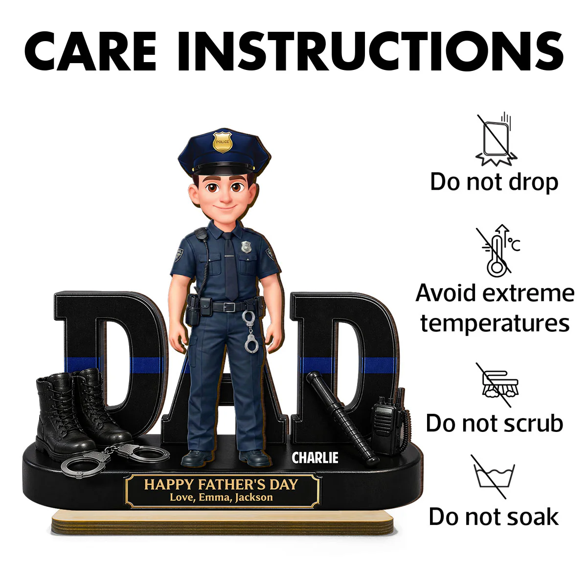 Proud American Police Officer Dad - Personalized 2-Layered Wooden Plaque - Gift For Dad - Image 8