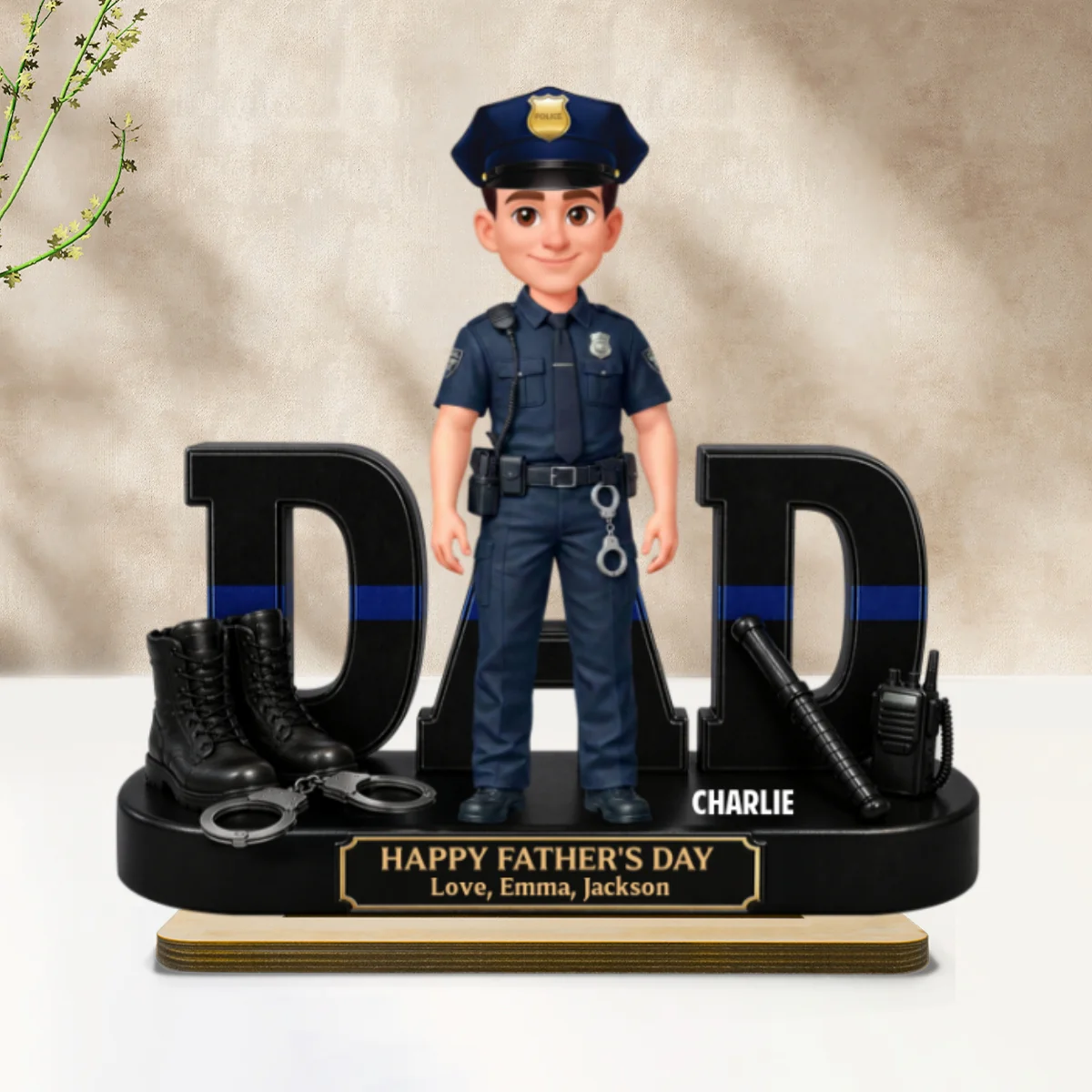 Proud American Police Officer Dad - Personalized 2-Layered Wooden Plaque - Gift For Dad - Image 9