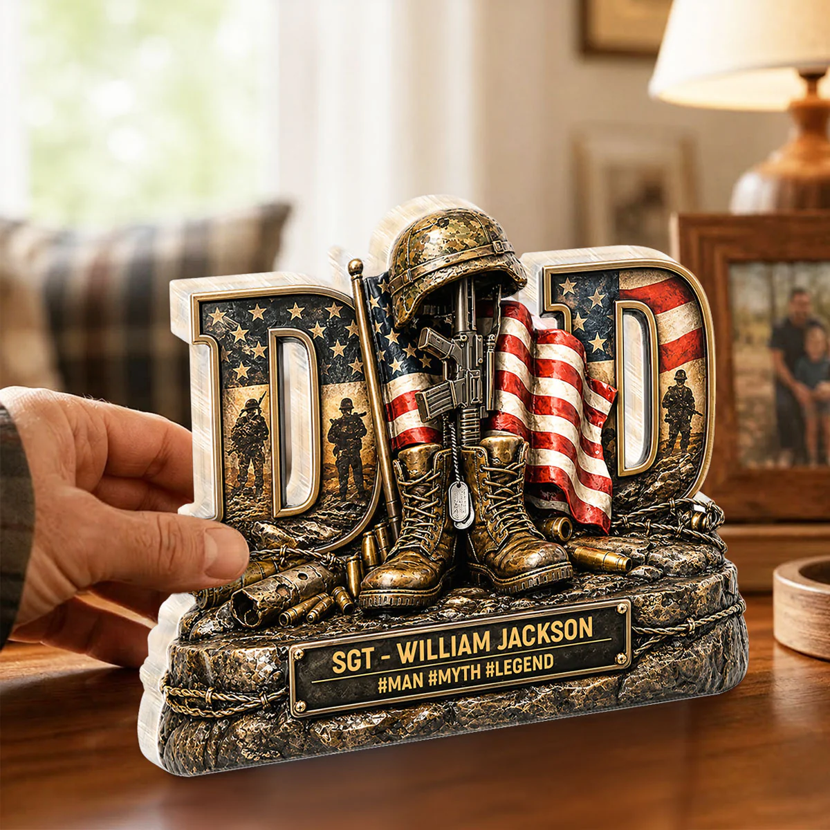 Proud American Veteran Dad - Acrylic Block Plaque - Gift For Dad, Husband - Image 2