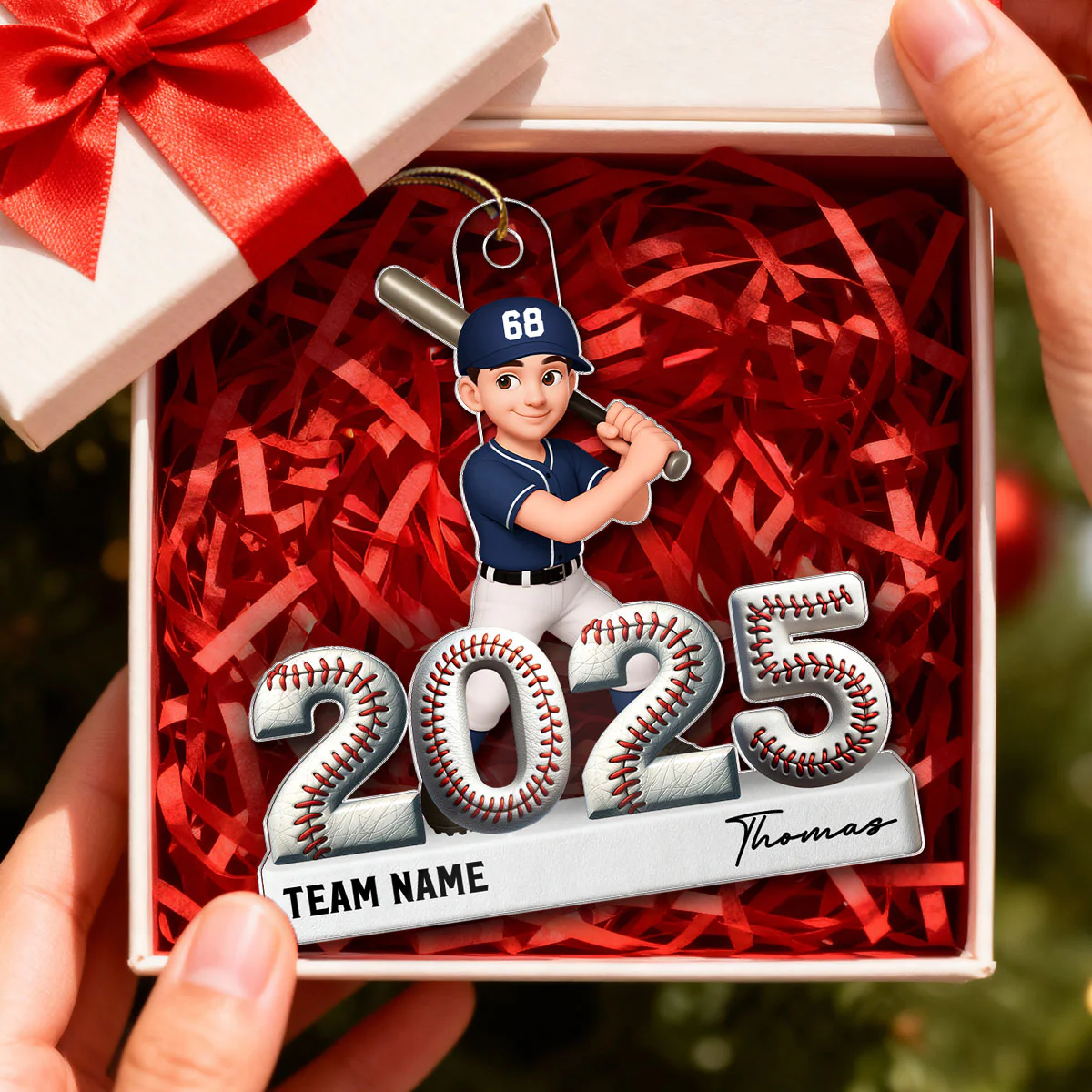 Proud Baseball Player With Year 3D Effect - Personalized Acrylic Ornament - Gift For Teenage, Kids - Image 3