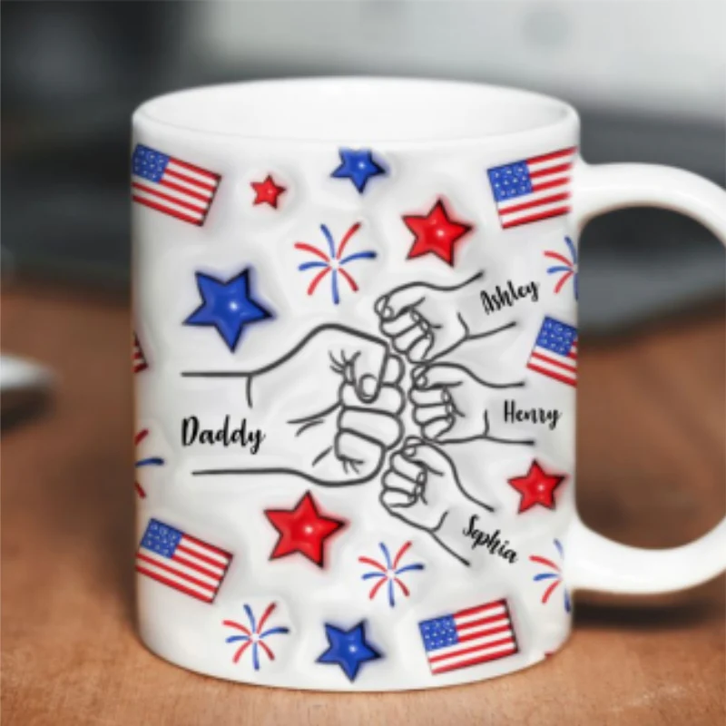 Proud Dad Grandpa Fist Bump Personalized 3D Inflated Effect Printed Mug - Image 10